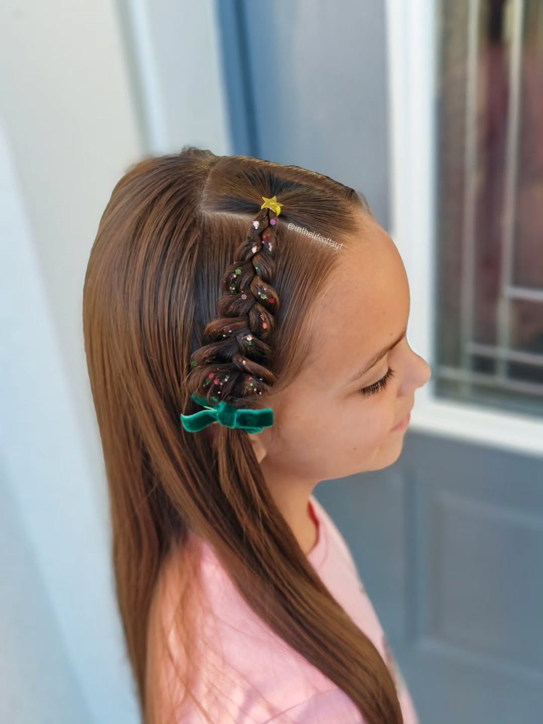Festive Christmas Tree Braid On Straight Brown Hair