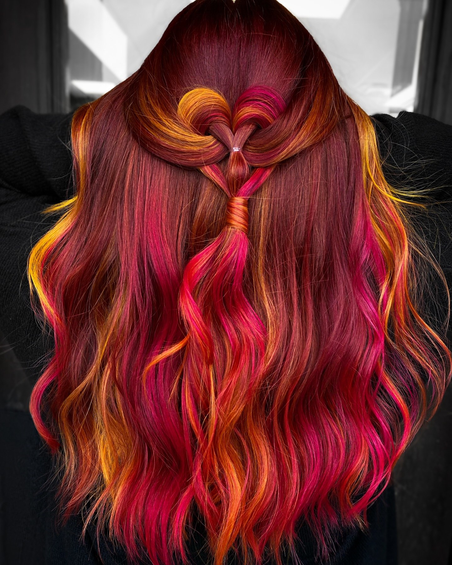 Fiery Heart Braid With Sunset Ombre Waves