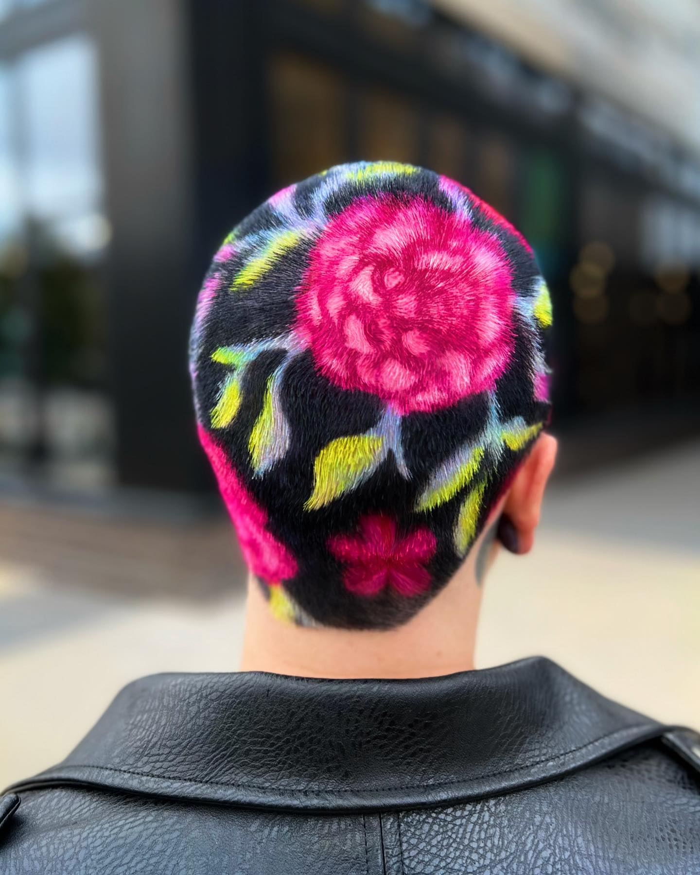 Floral Carved Buzz Cut With Vibrant Colors