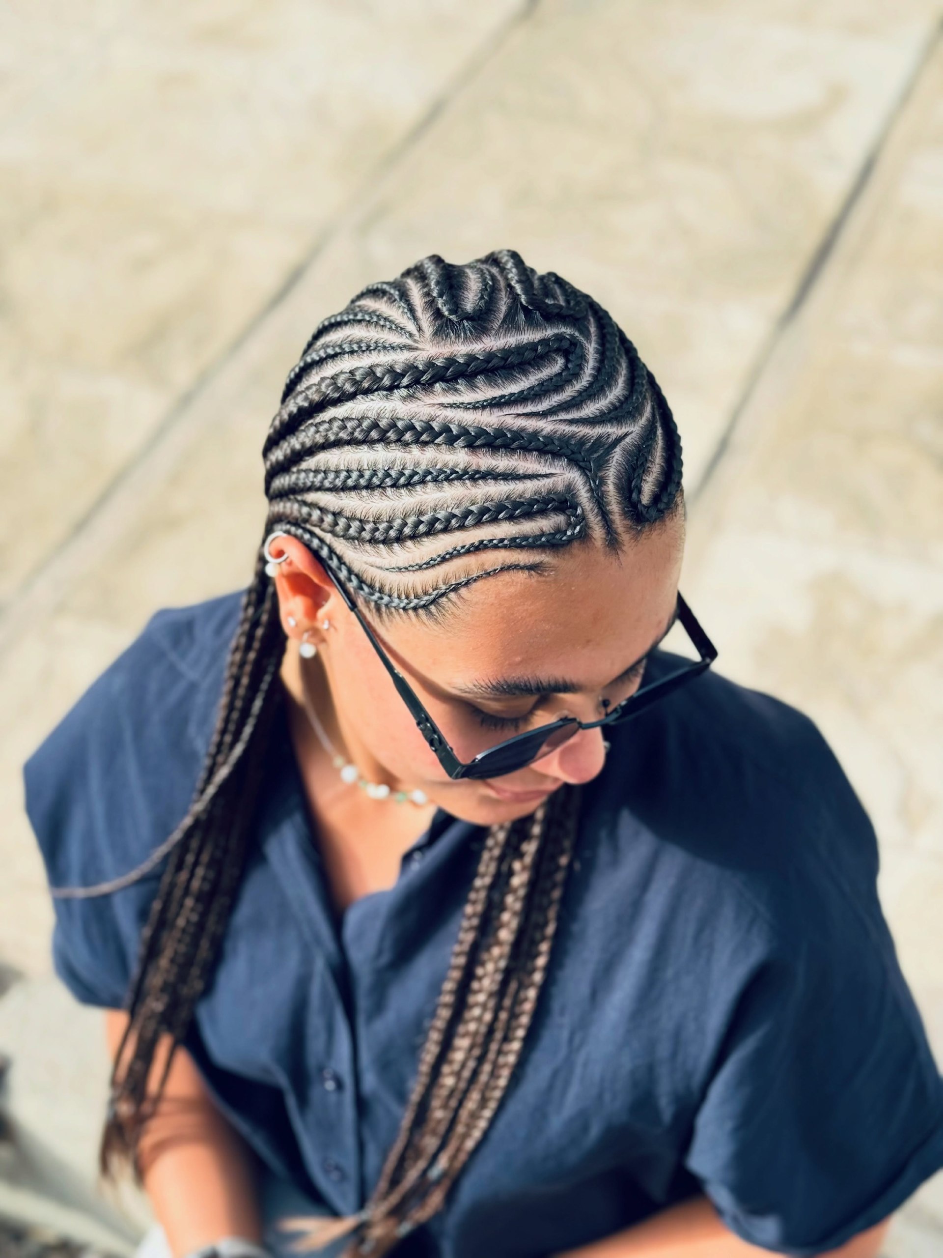 Geometric Cornrow Braids With Flowing Braided Ends