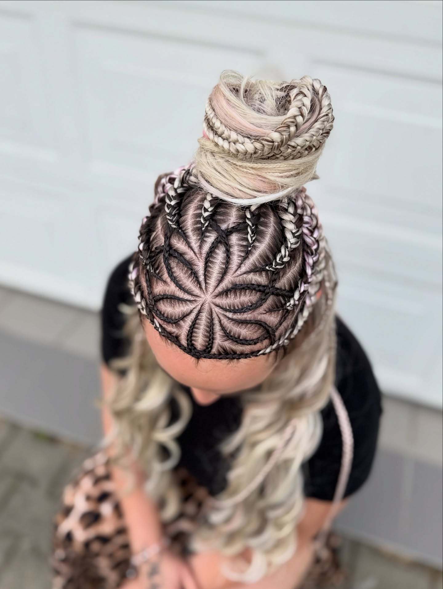 Geometric Crown Braids With Pink Streaks