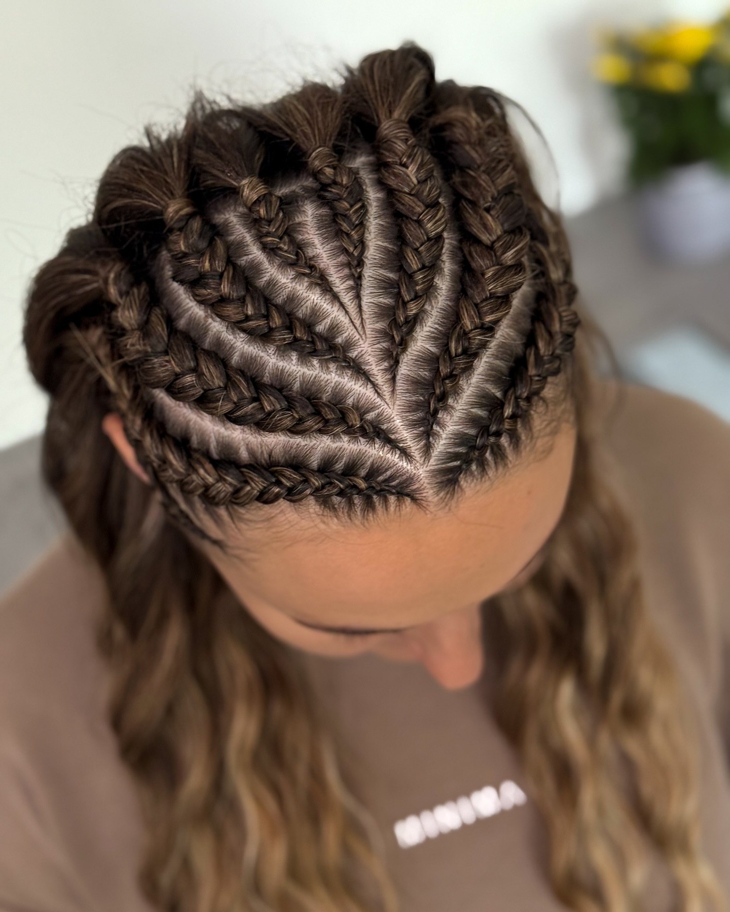 Geometric Part Cornrows With Loose Waves