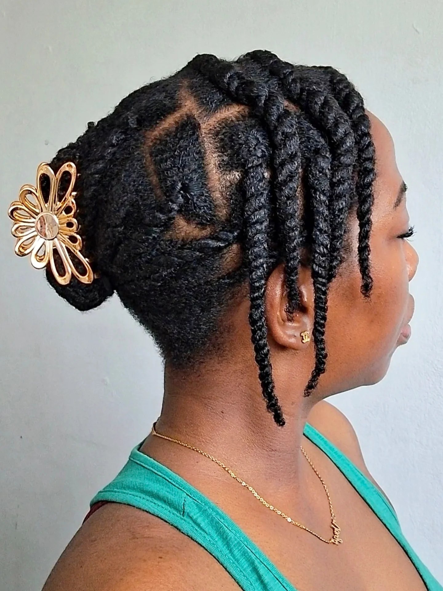Geometric Parted Mini Twists With Flower Clip