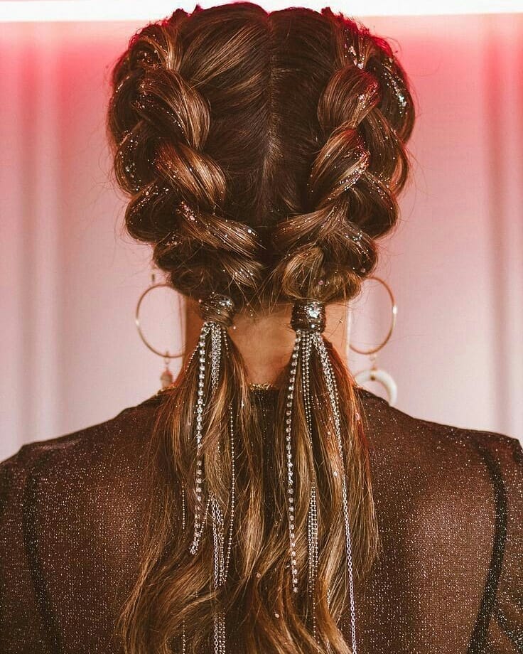 Glitter Dutch Braids With Crystal Hair Chains