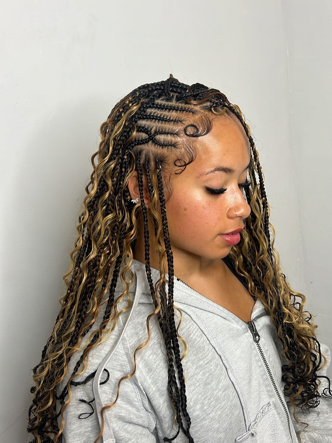 Goddess Braids With Honey Blonde Curls