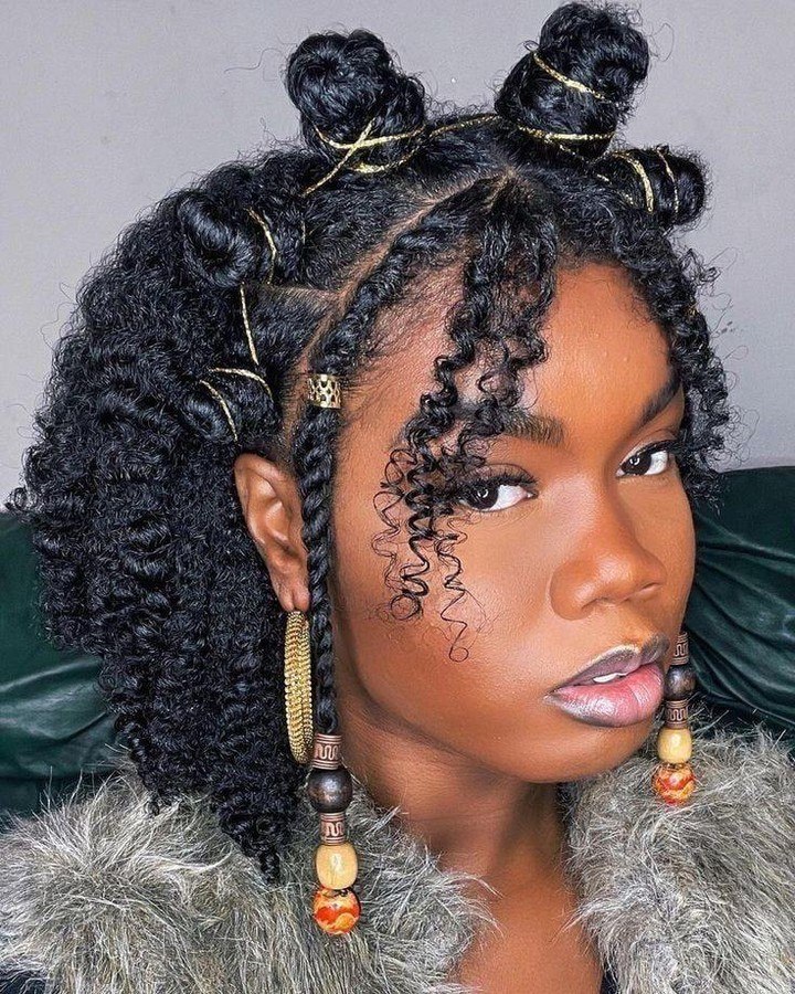 Golden Thread Bantu Knots With Defined Curls