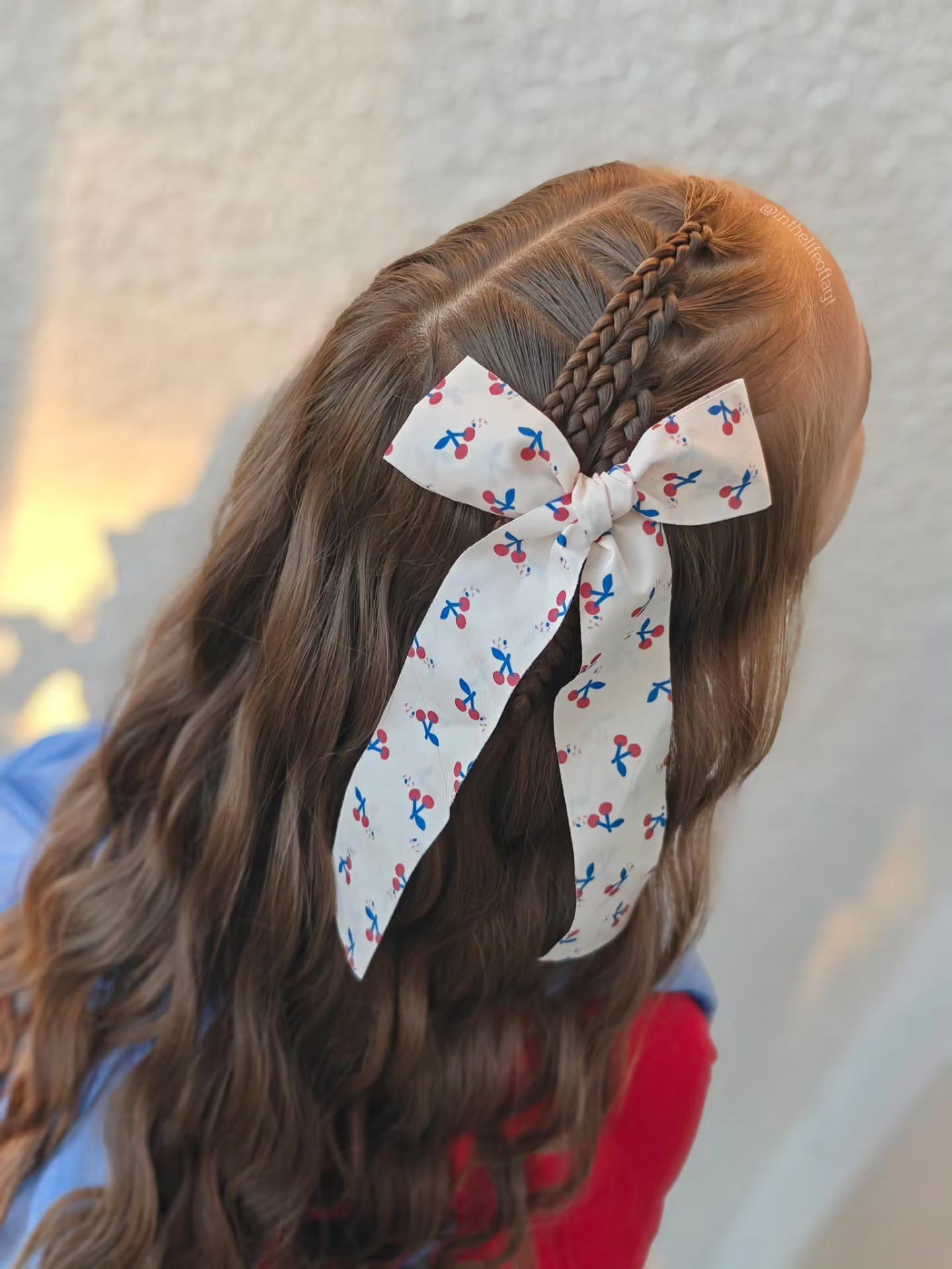 Half Up Braided Hairstyle With Cherry Bow