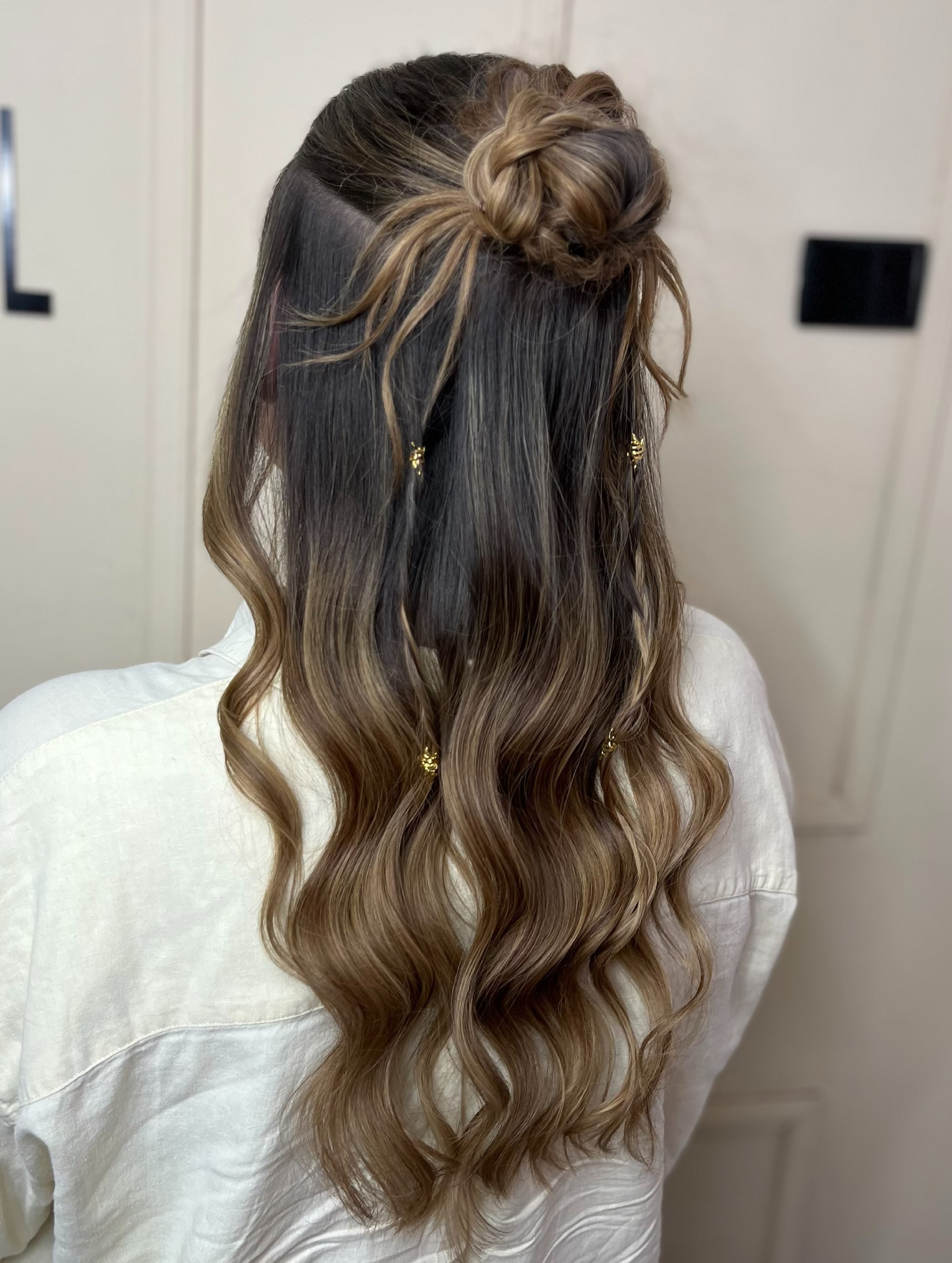 Half Up Braided Top Knot With Boho Hair Charms
