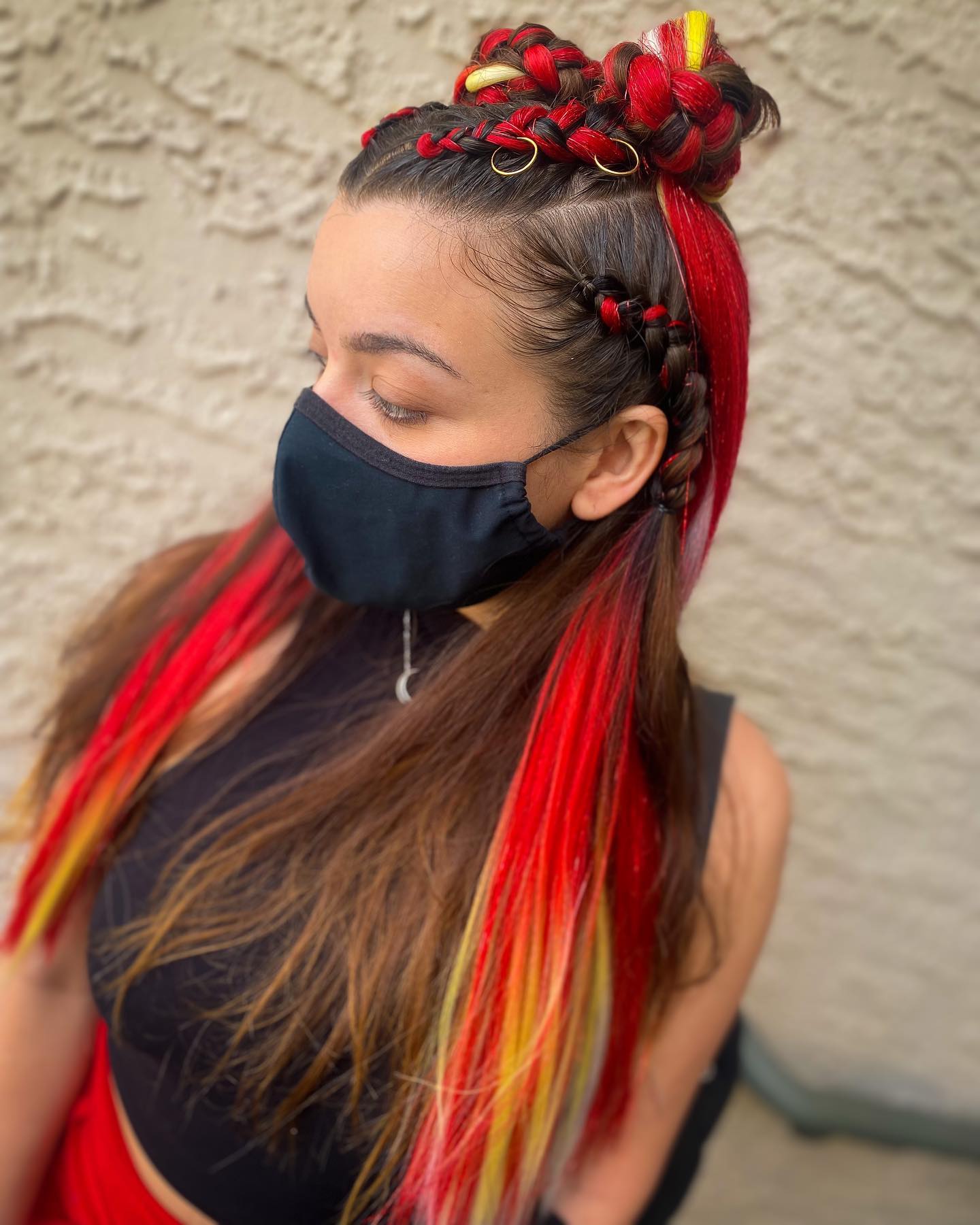 Half Up Braided Top Knot With Vivid Color