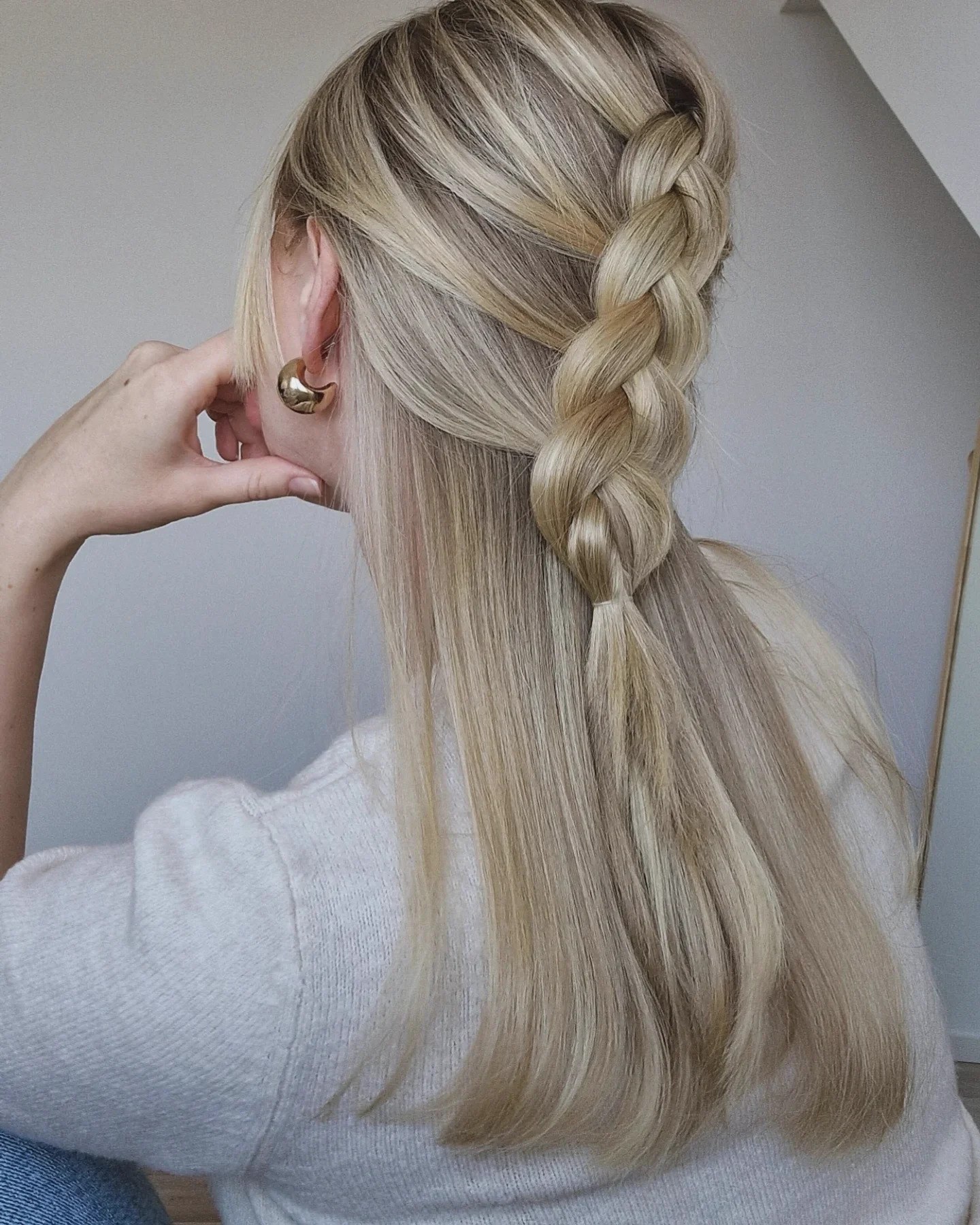 Half Up French Braid On Ash Blonde Long Hair
