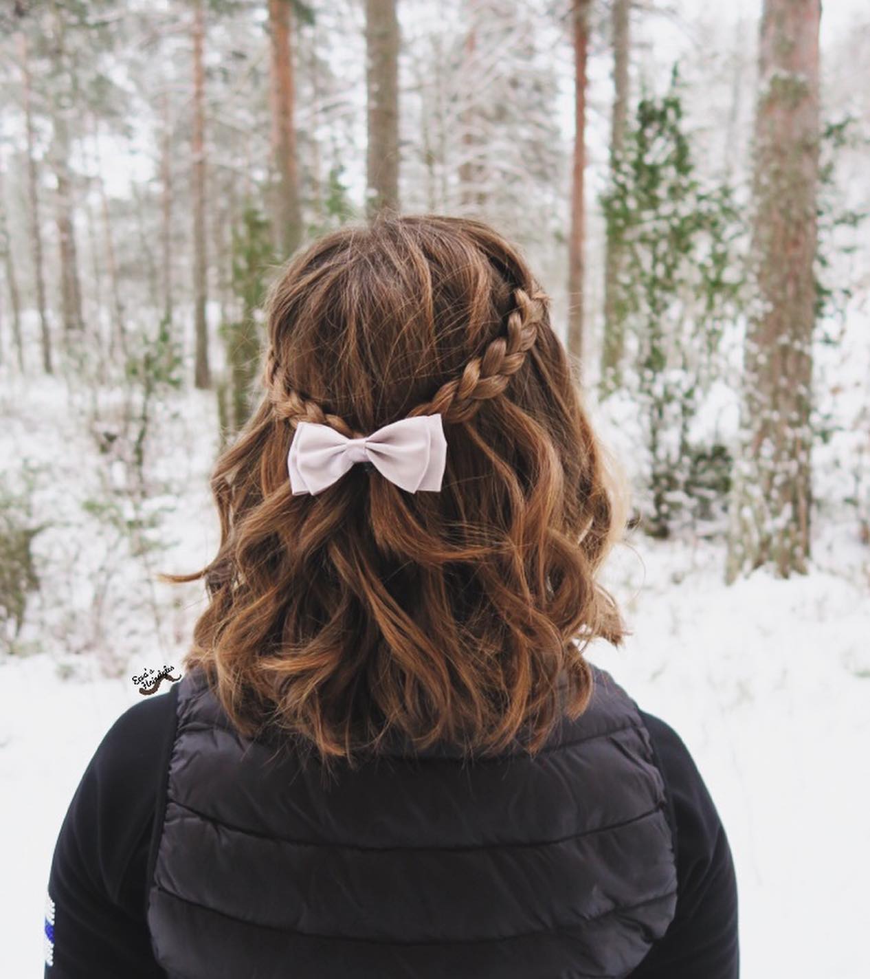 Half Up Halo Braid With Pastel Bow