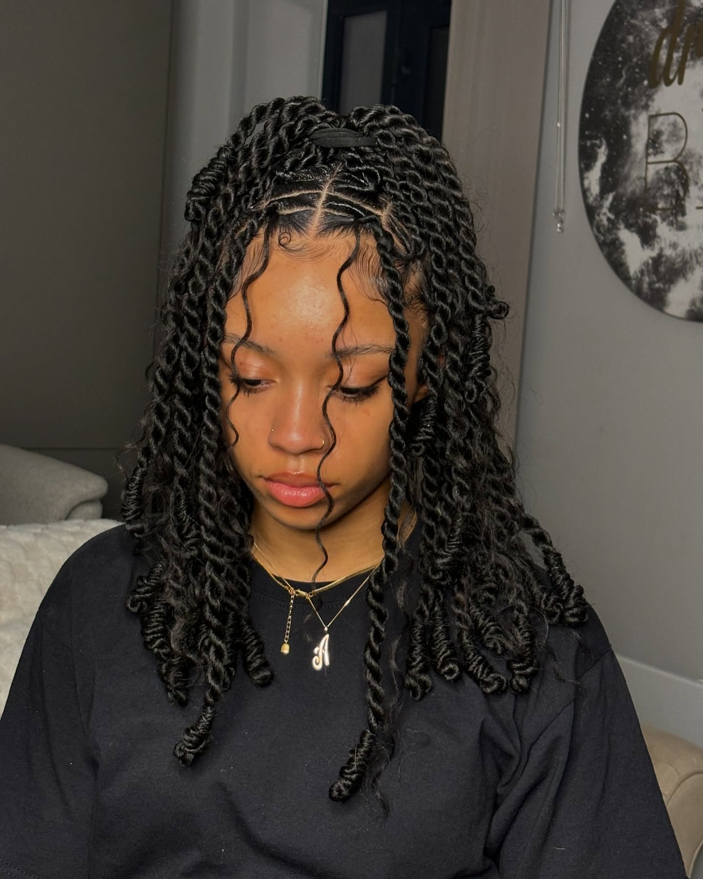 Half Up Kinky Twist Style With Defined Edges