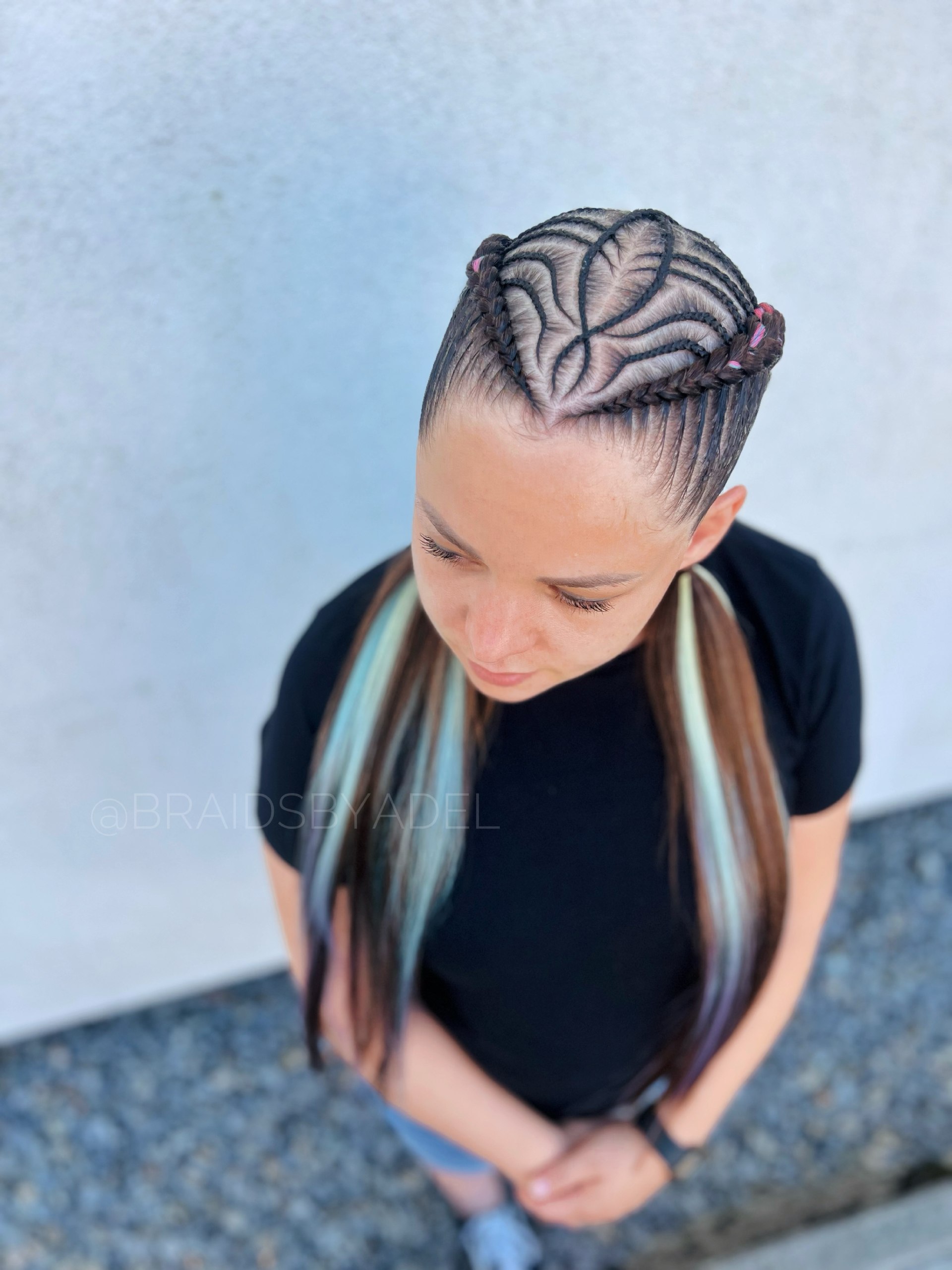 Heart Shaped Cornrow Braids With Blue Streaks
