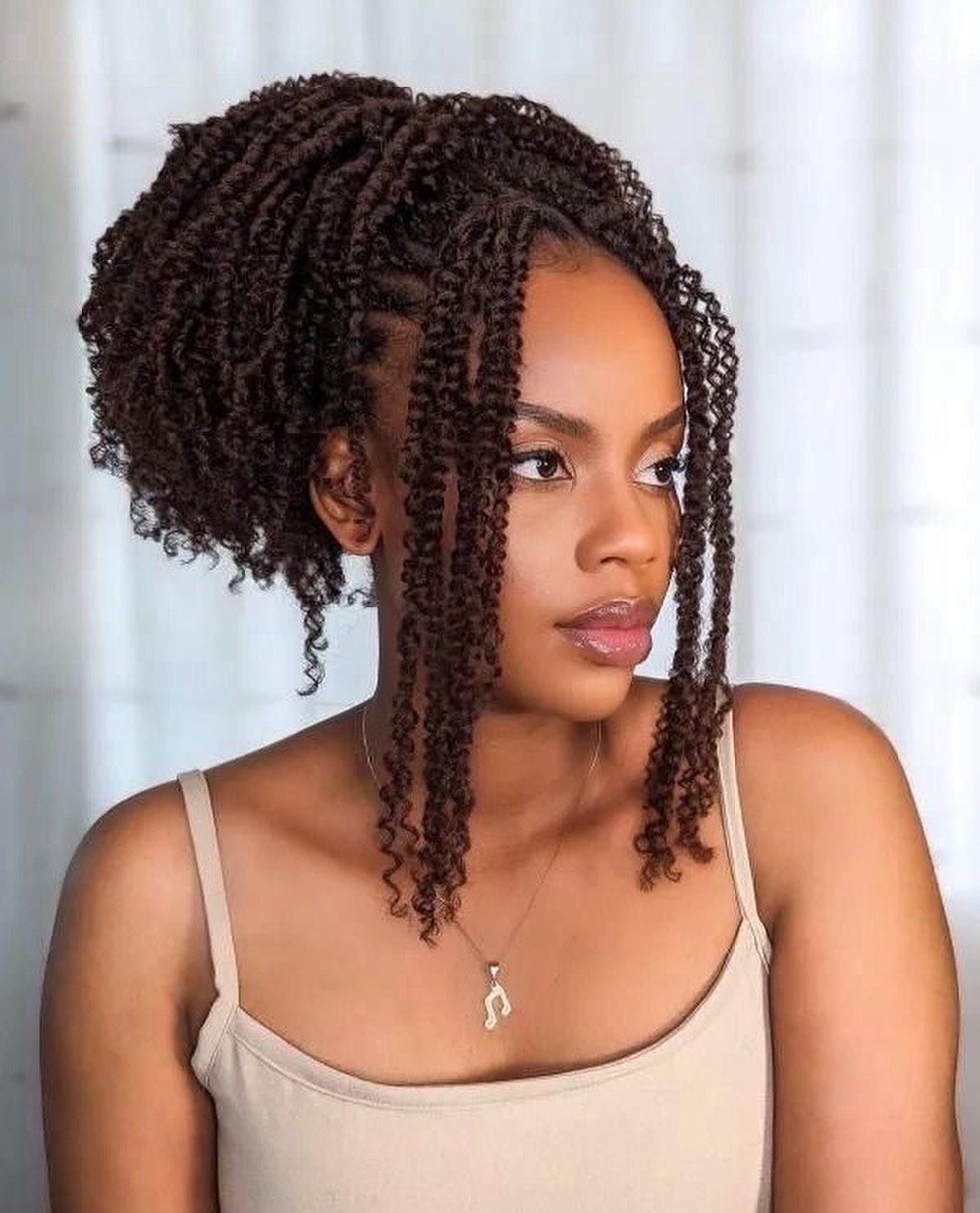 High Half Up Kinky Twist With Face Framing Tendrils