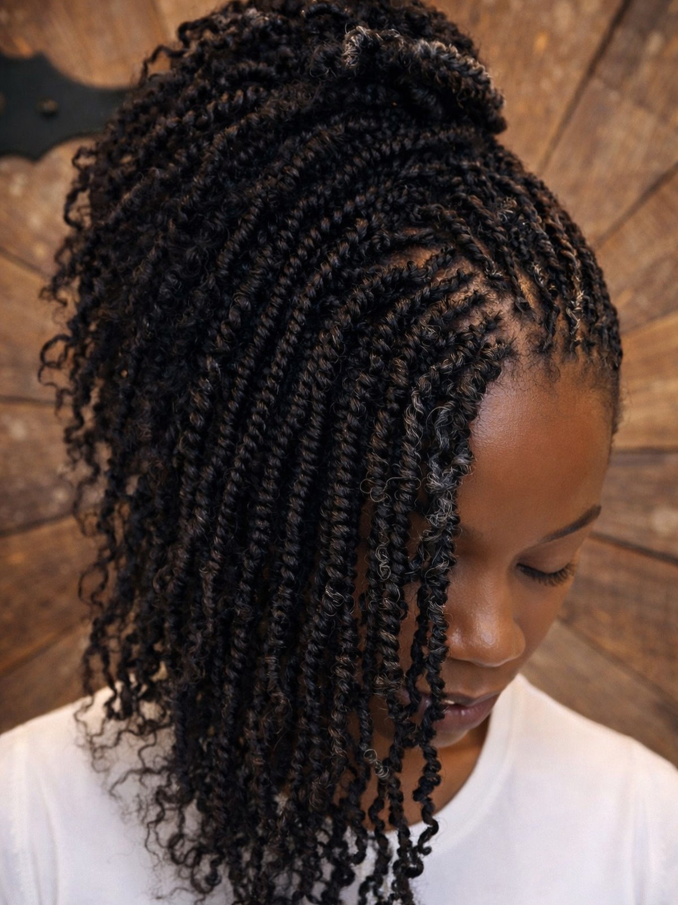 High Half Up Kinky Twists With Curly Ends