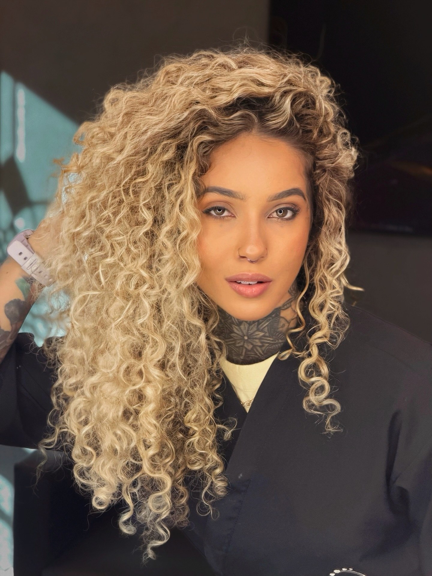 Honey Blonde Voluminous Curly Hair