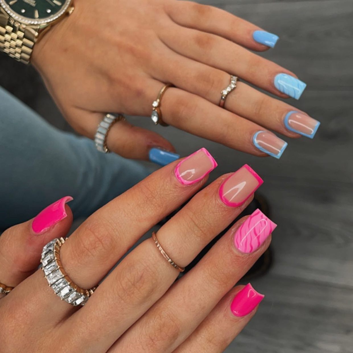 Hot Pink & Baby Blue French Tip Swirl