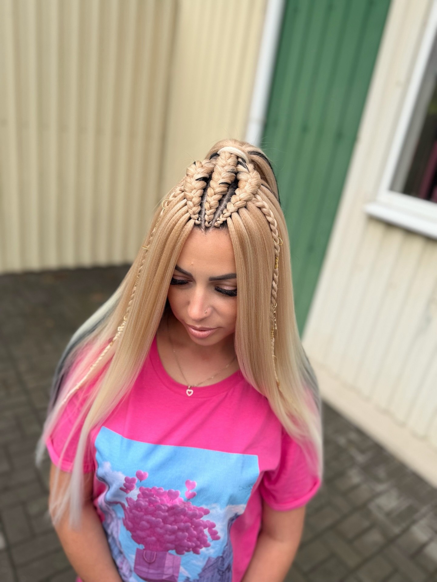 Iced Blonde Braided Crown With Sleek Extensions