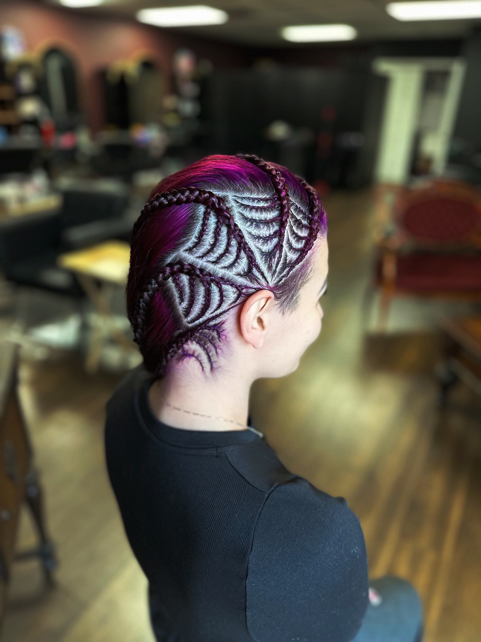 Intricate Spiderweb Braids With Magenta Highlights