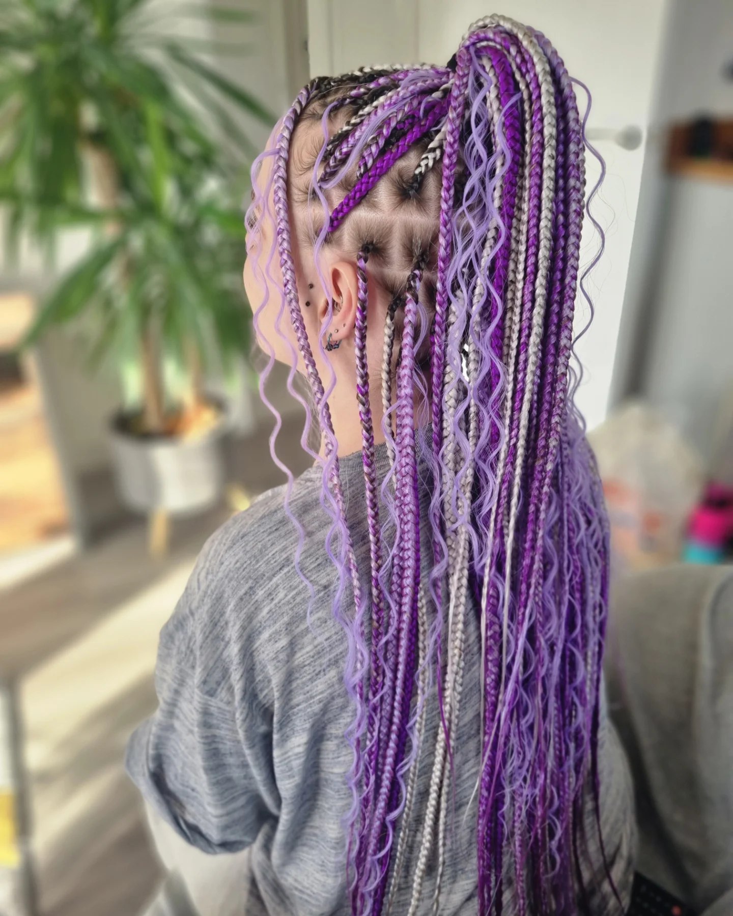 Lavender Haze Boho Knotless Braids High Ponytail