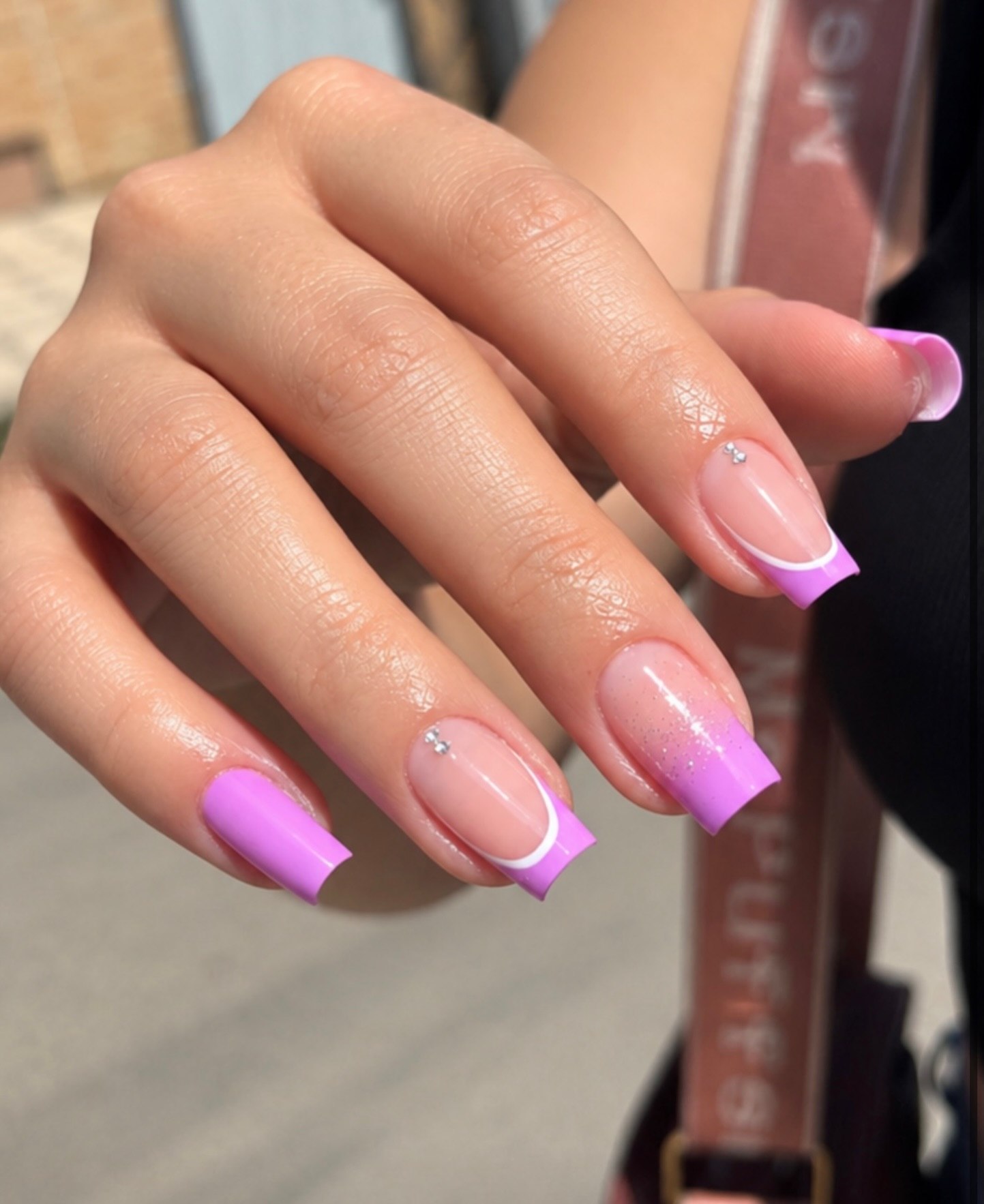 Lilac French Tip Gradient Nails with Subtle Sparkle