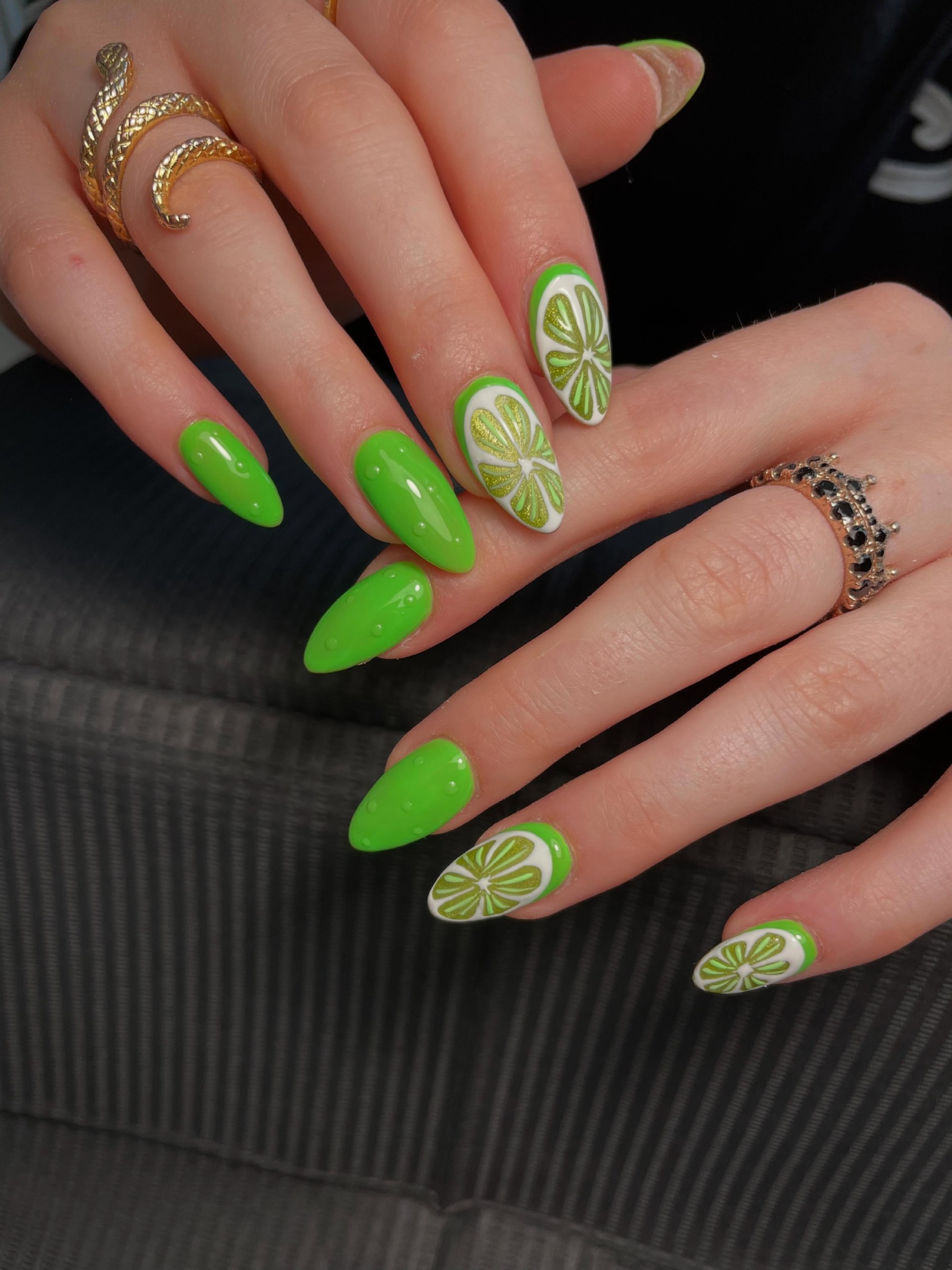 Lime Slice Accent Almond Nails