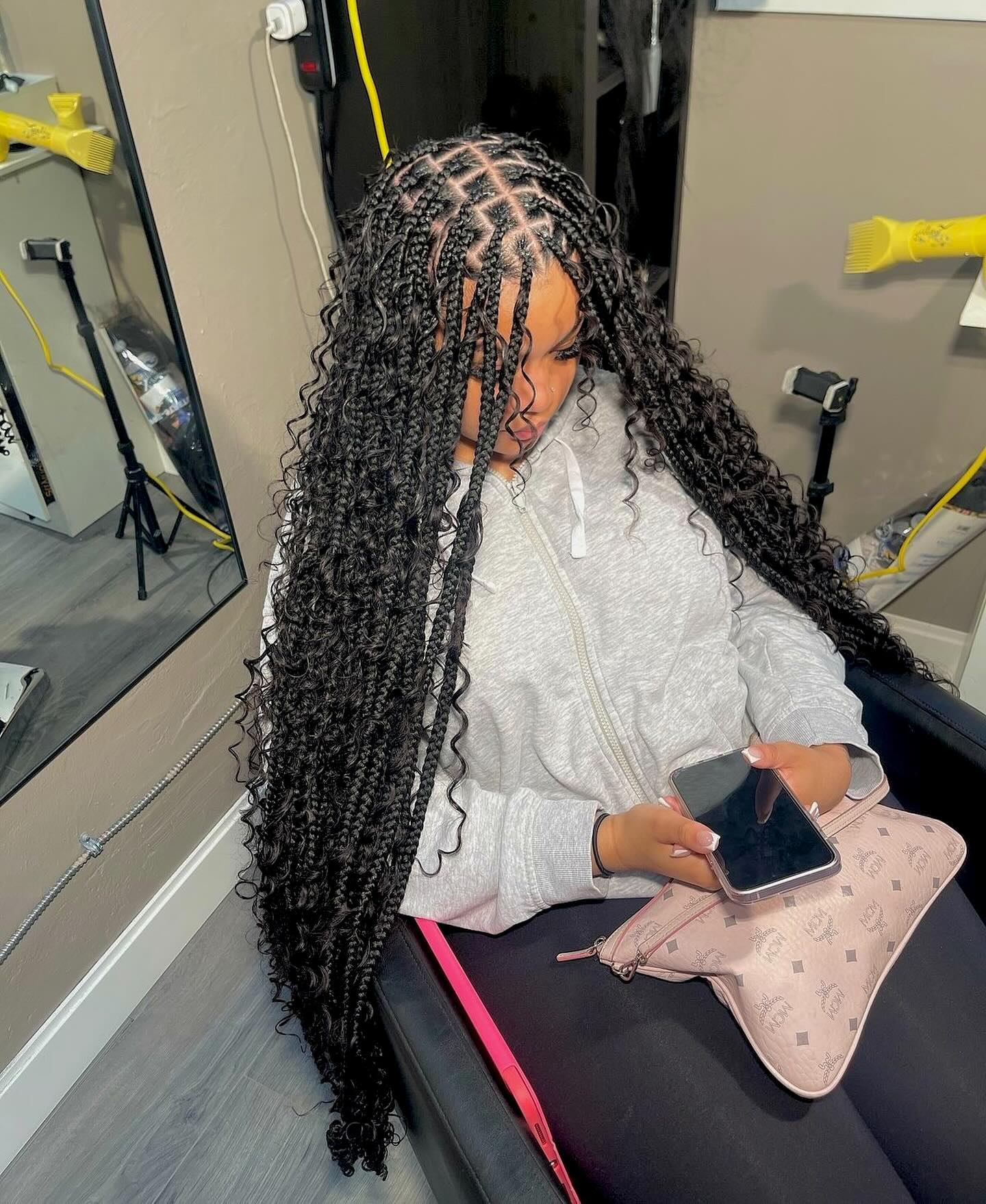Long Bohemian Knotless Braids With Curly Ends