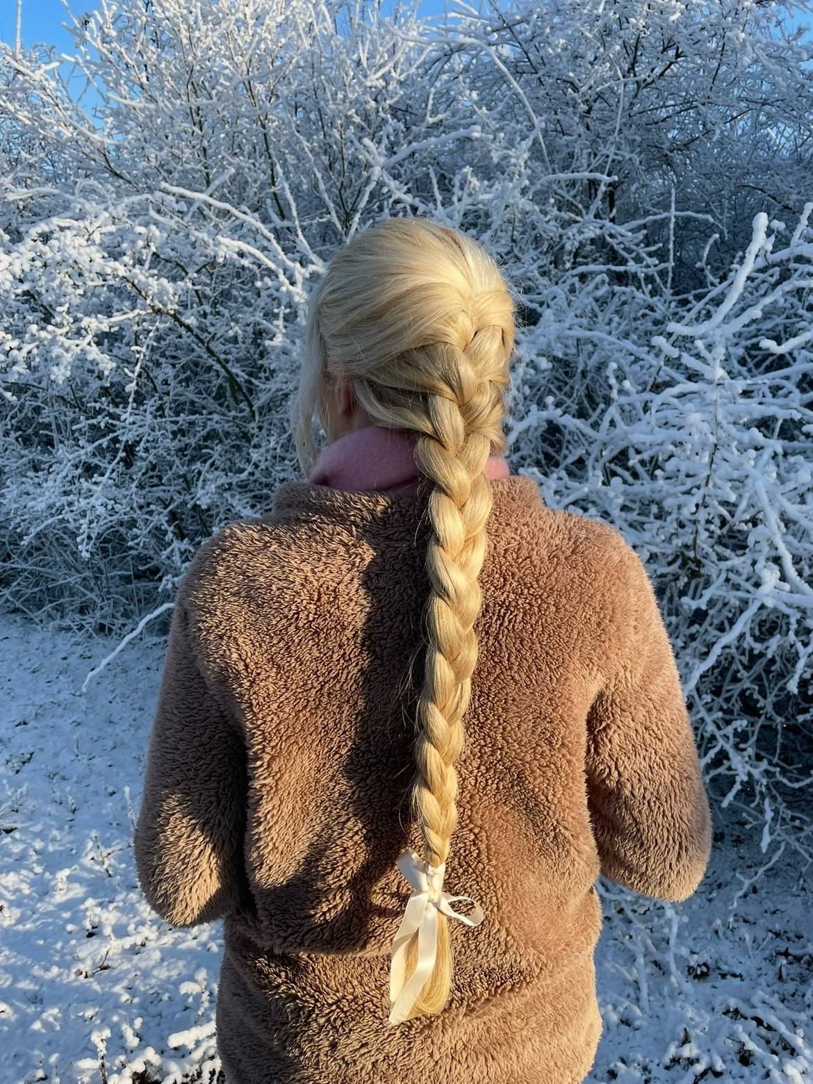Long Braided Blonde Hair With Satin Ribbon