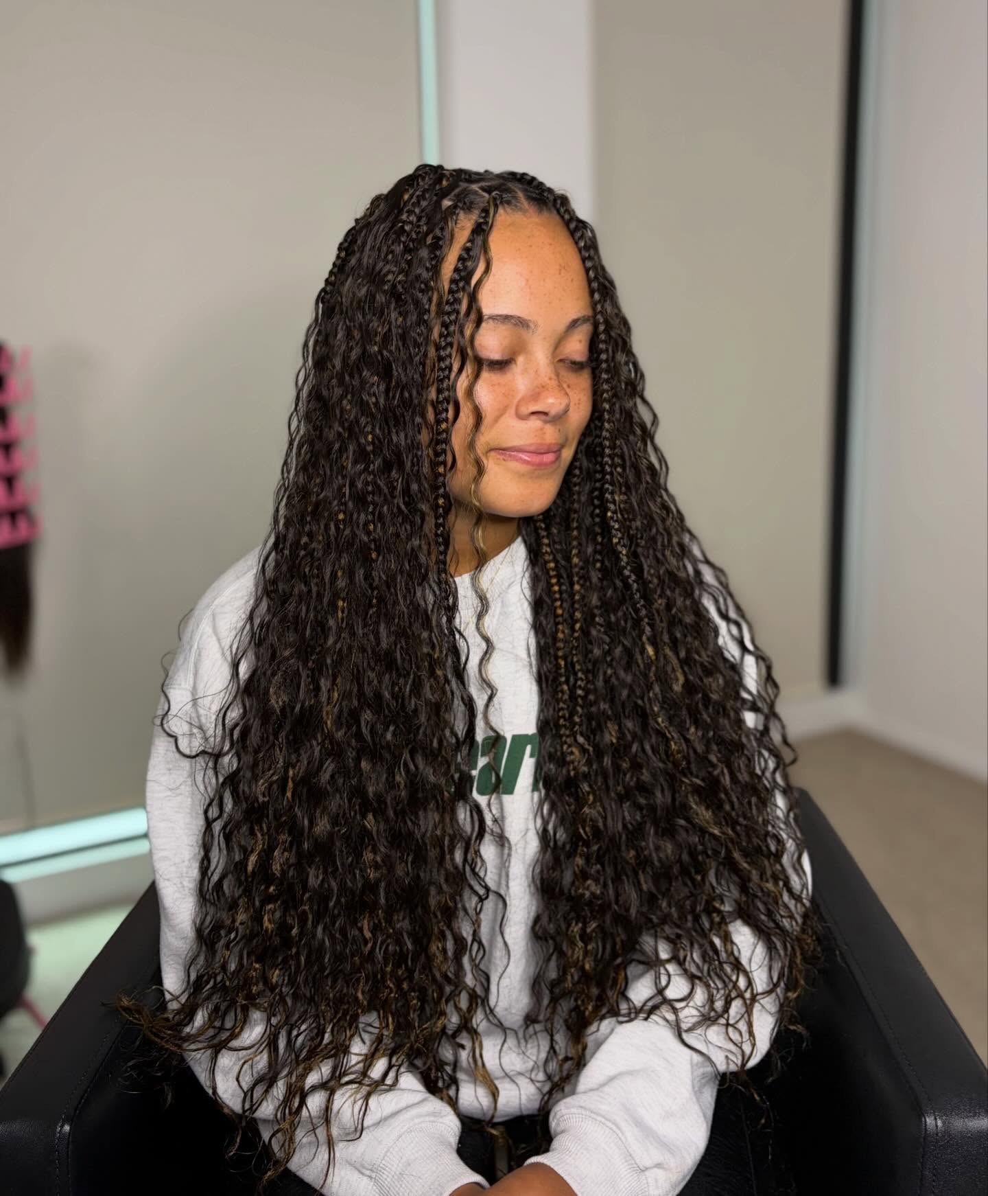 Long Goddess Braids With Loose Curls