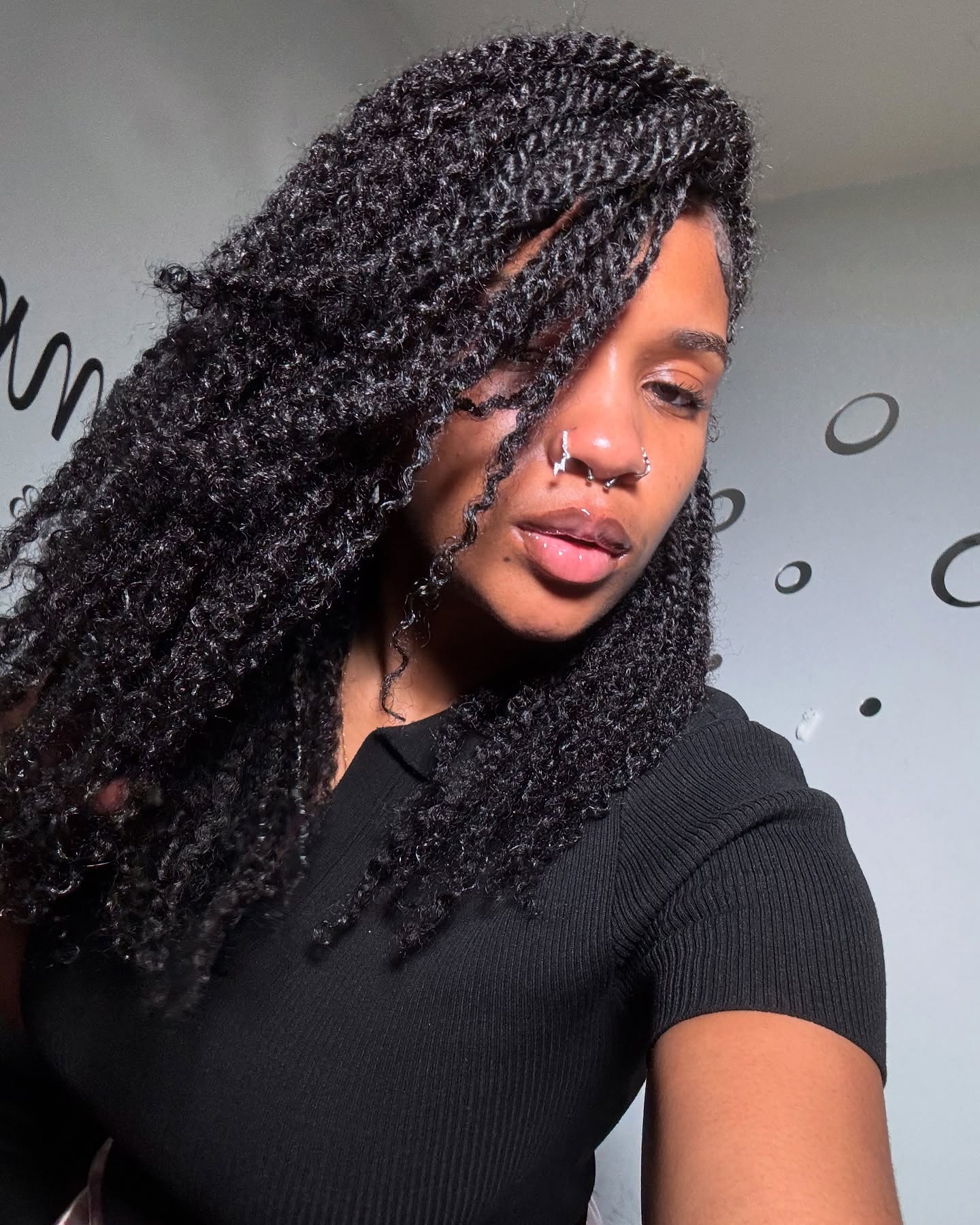 Long Jet Black Kinky Twist Protective Style