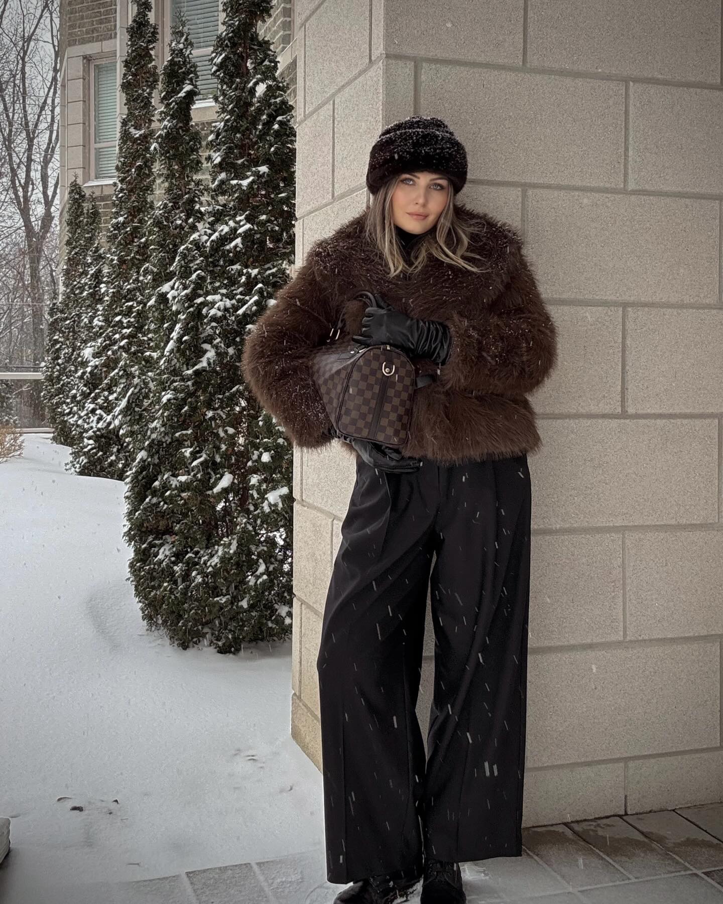 Luxurious Fur Coat And Wide Leg Trouser Winter Ensemble