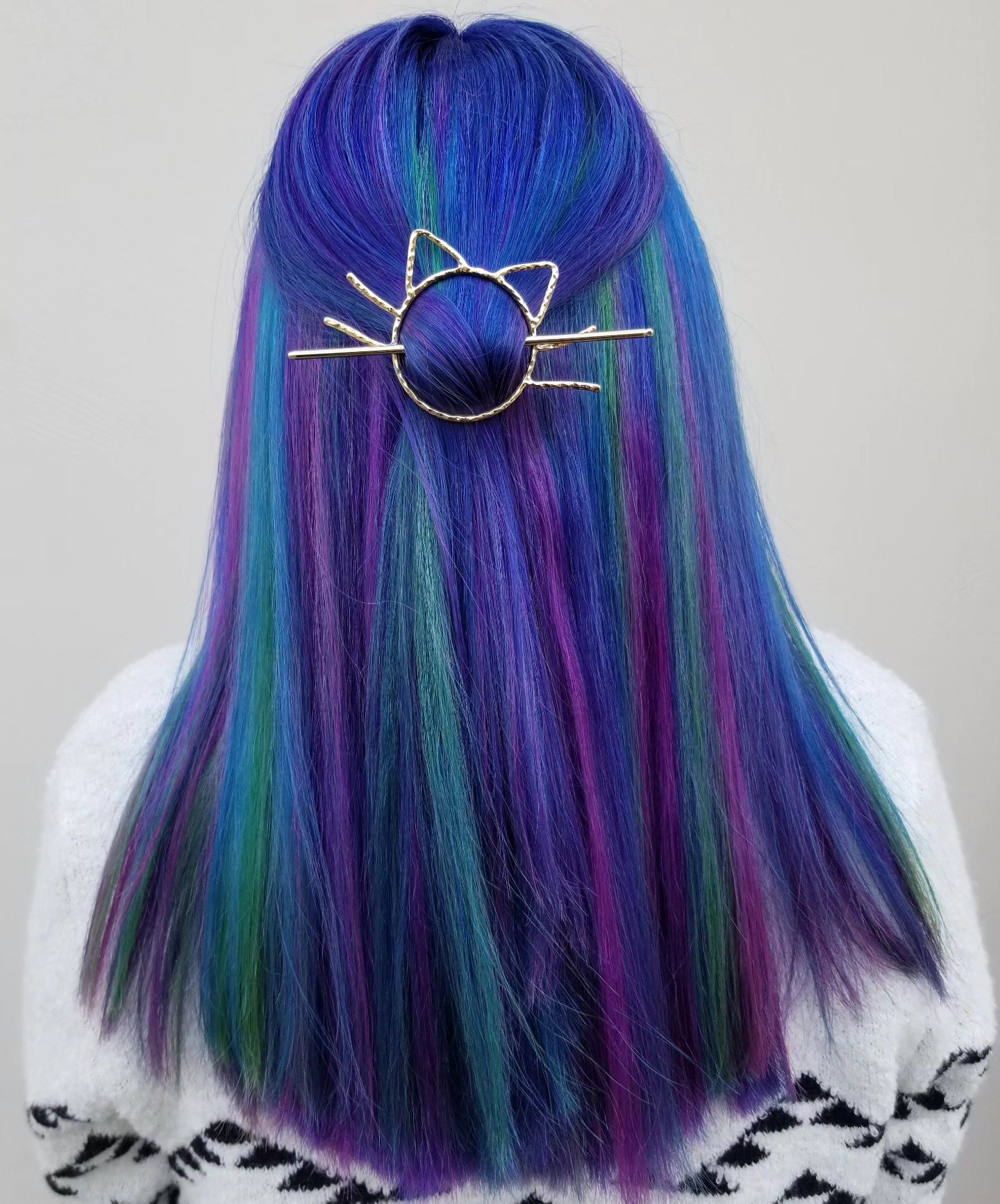 Mermaid Blue and Purple Streaks With Cat Clip