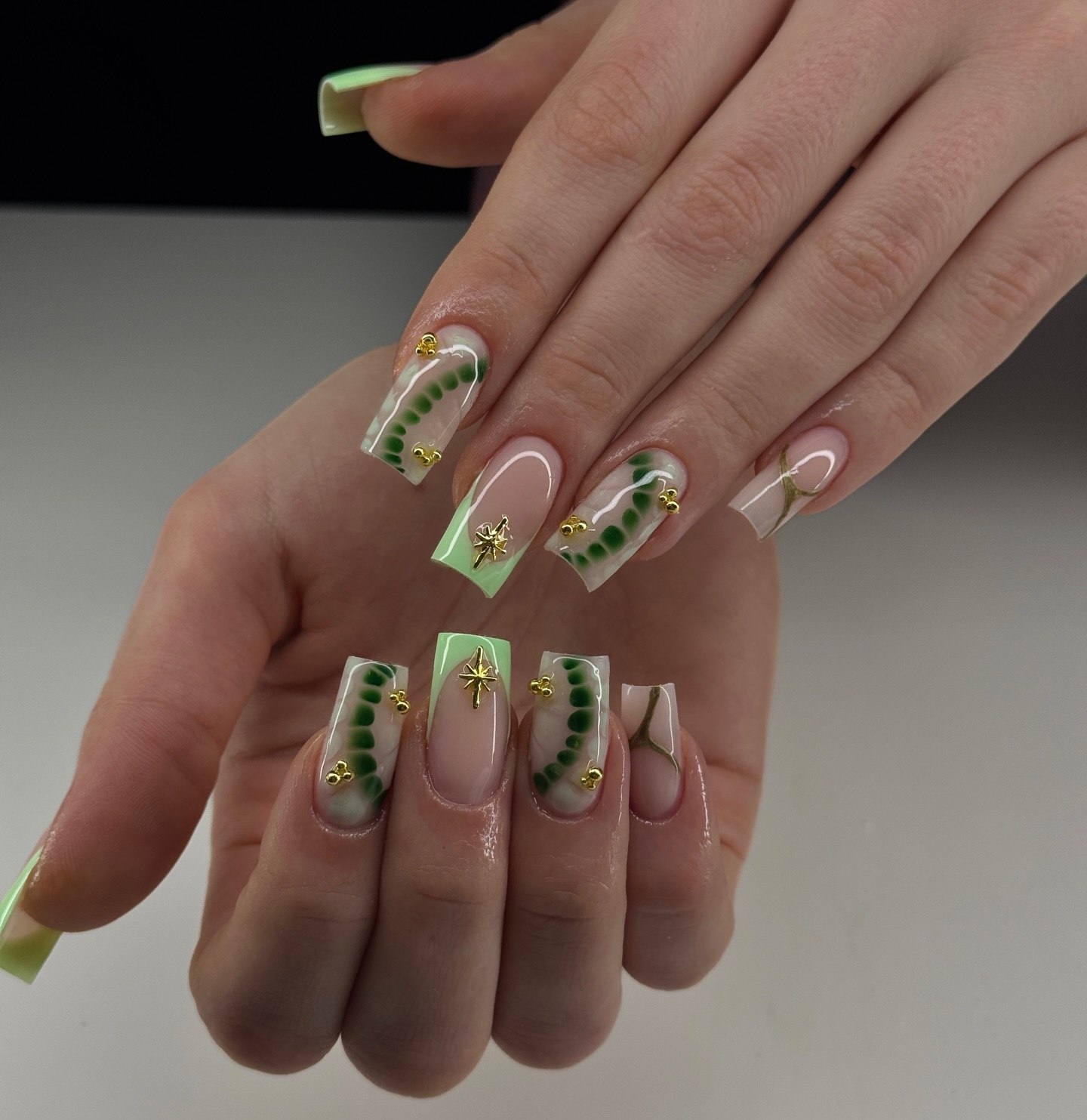 Mint Green French Tips With Gold Accents