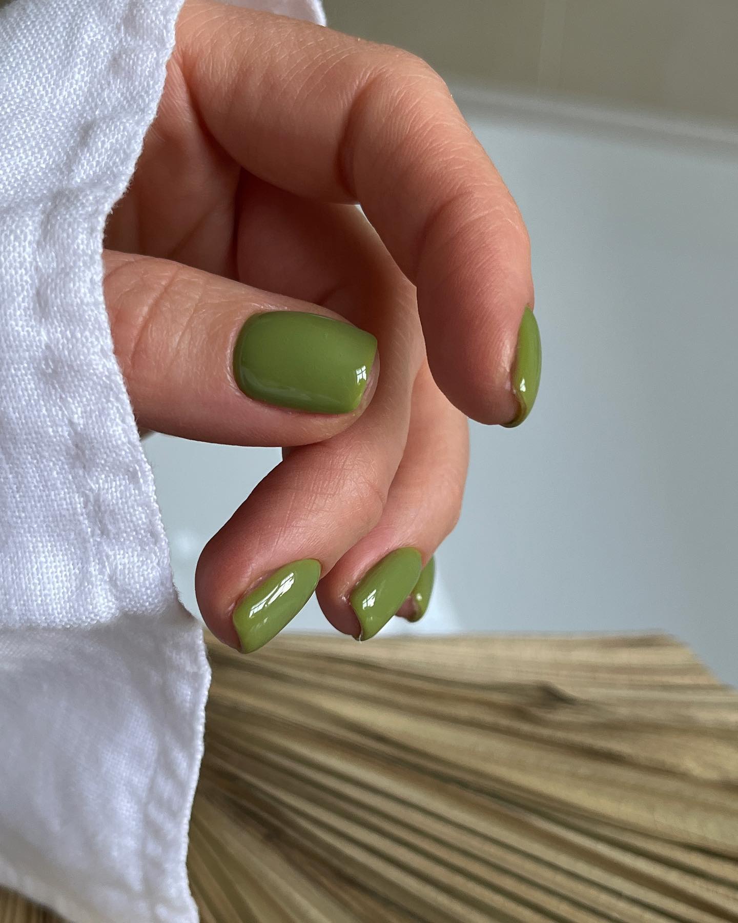 Moss Green Glossy Short Squoval Nails