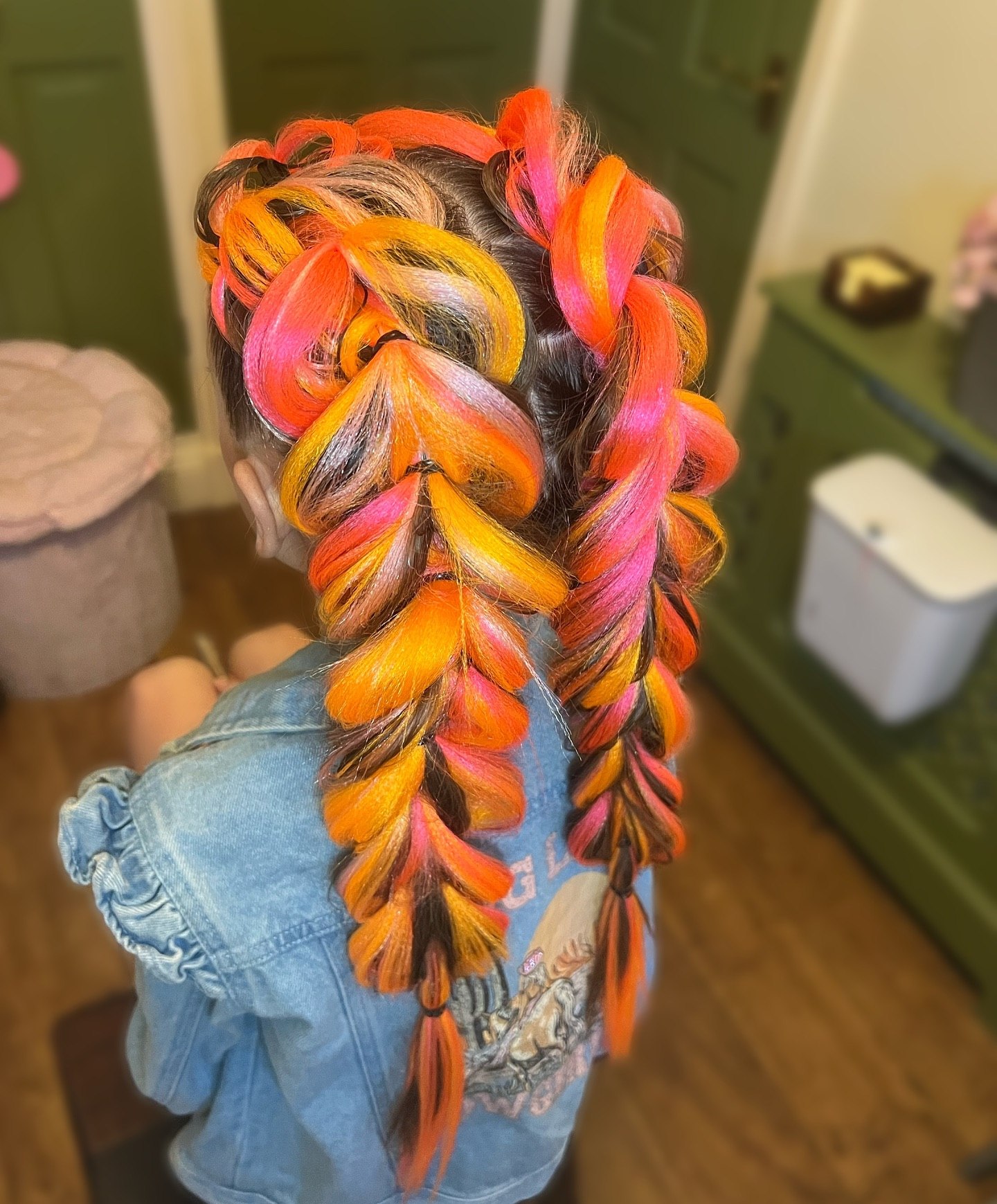 Neon Sunset Dutch Braids With Synthetic Extensions
