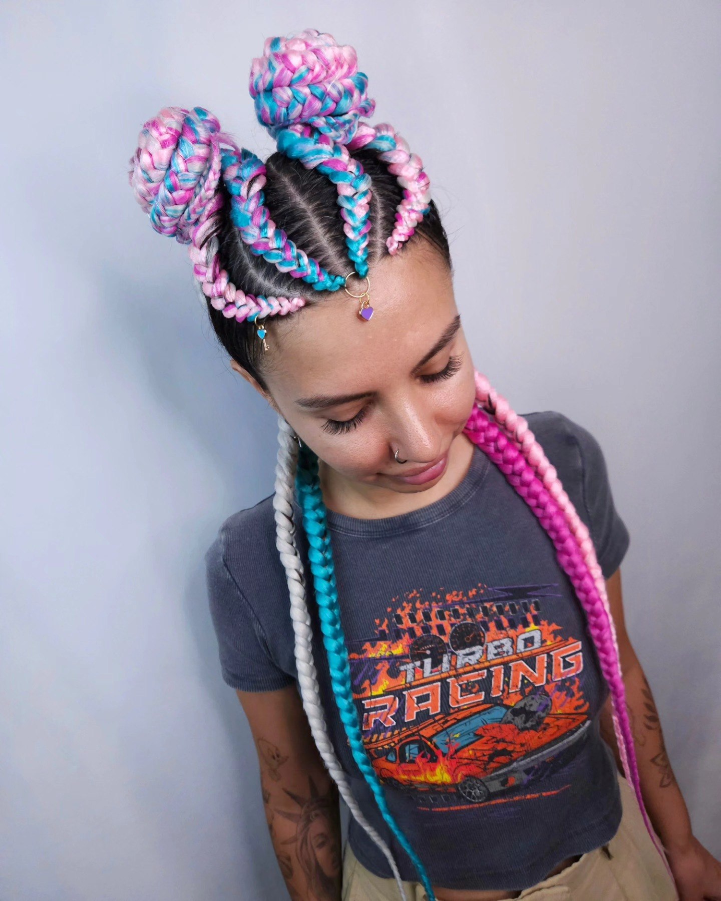 Pastel Dragon Braid Buns With Hair Charms
