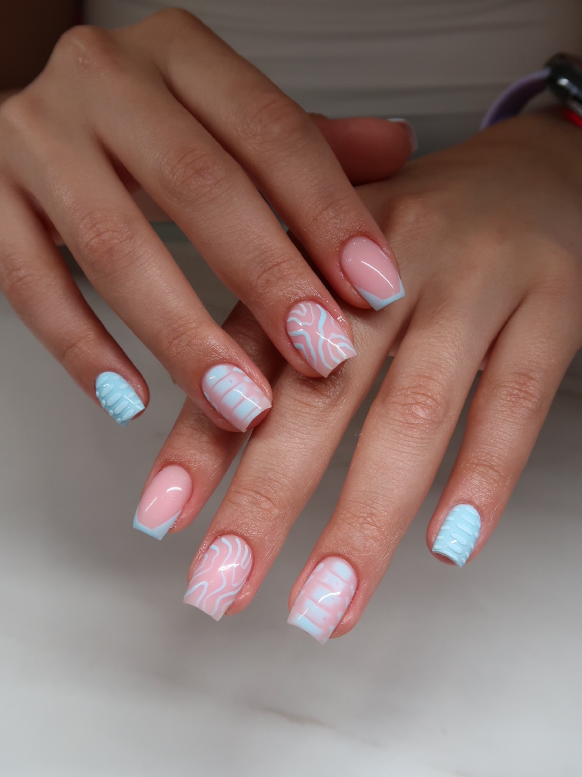 Pastel Swirl French Tips Square Nails