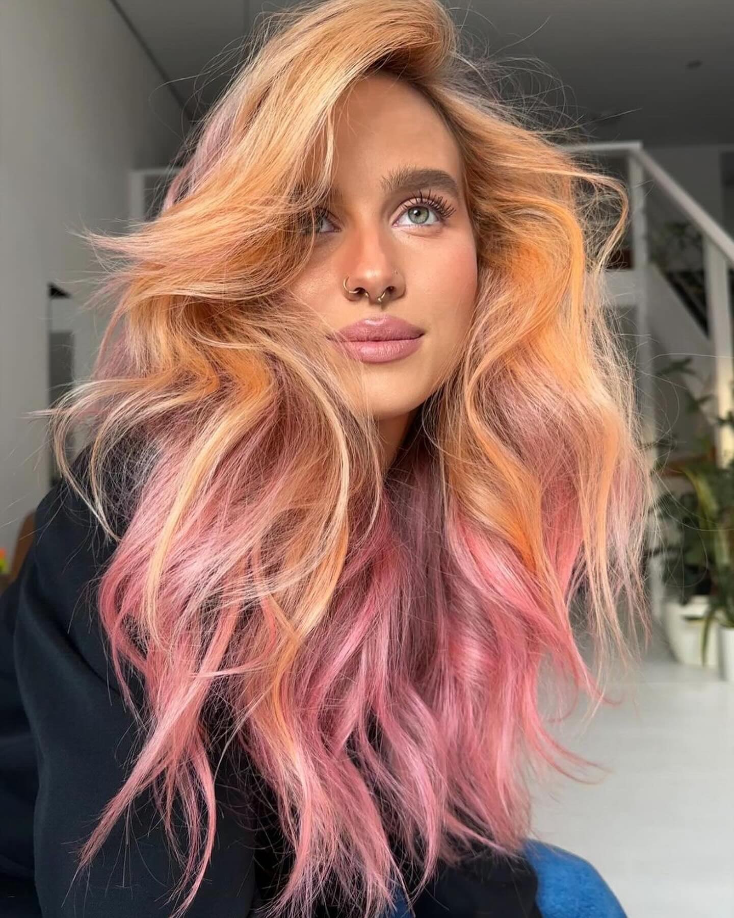 Peachy Pink Ombre With Voluminous Waves