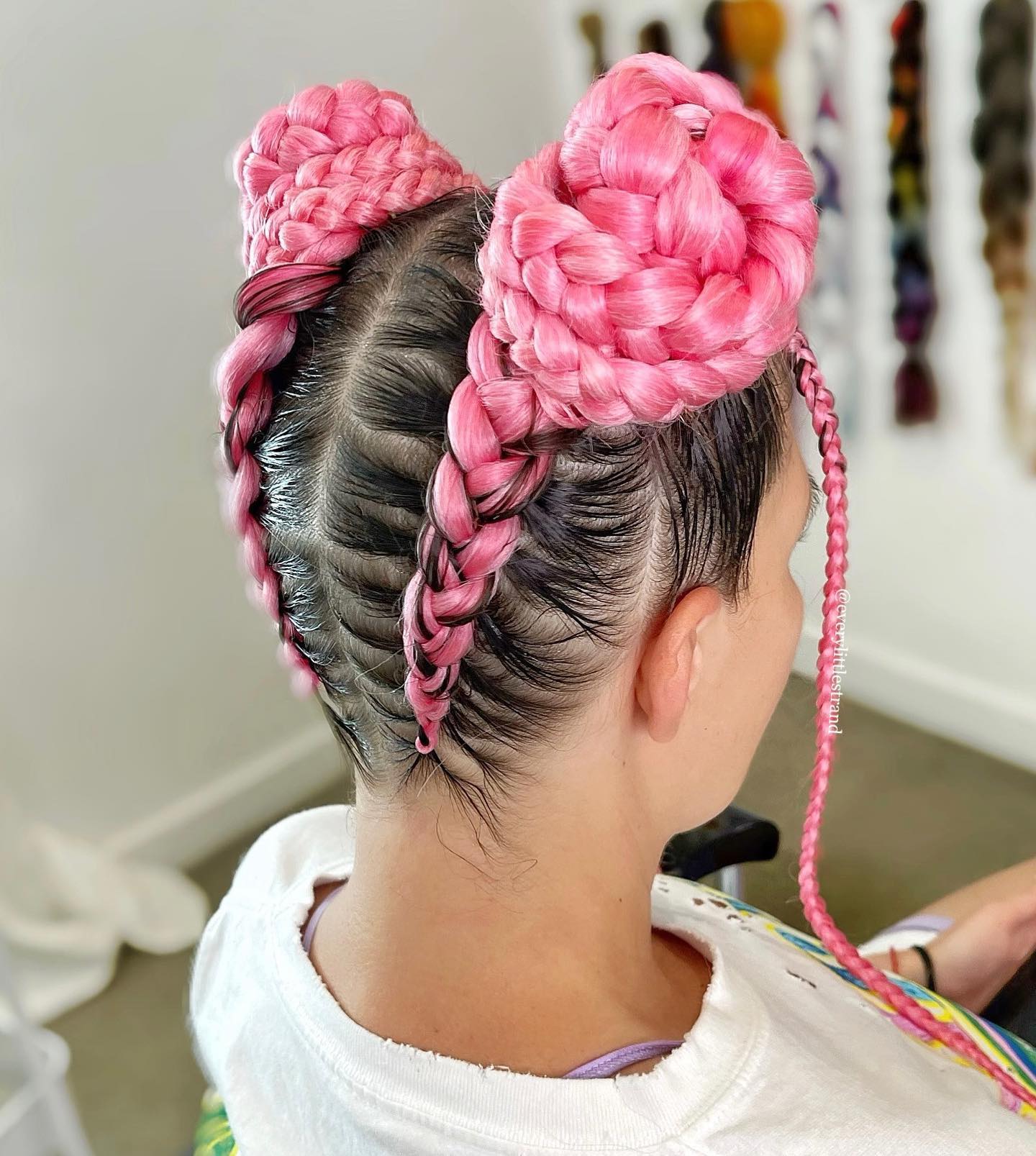 Pink Braided Space Buns With Cornrow Detail