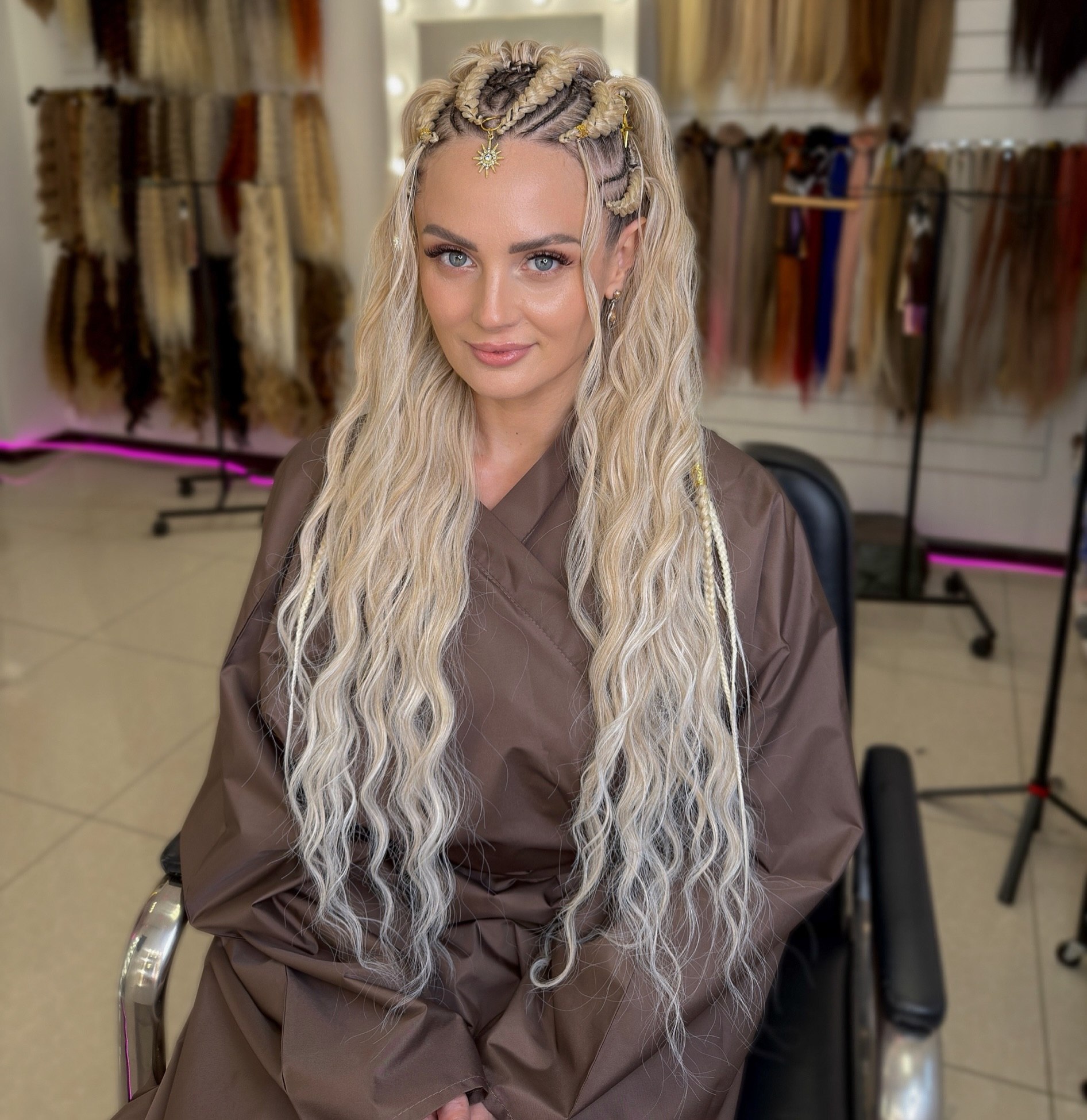 Platinum Blonde Half Up Dragon Braids