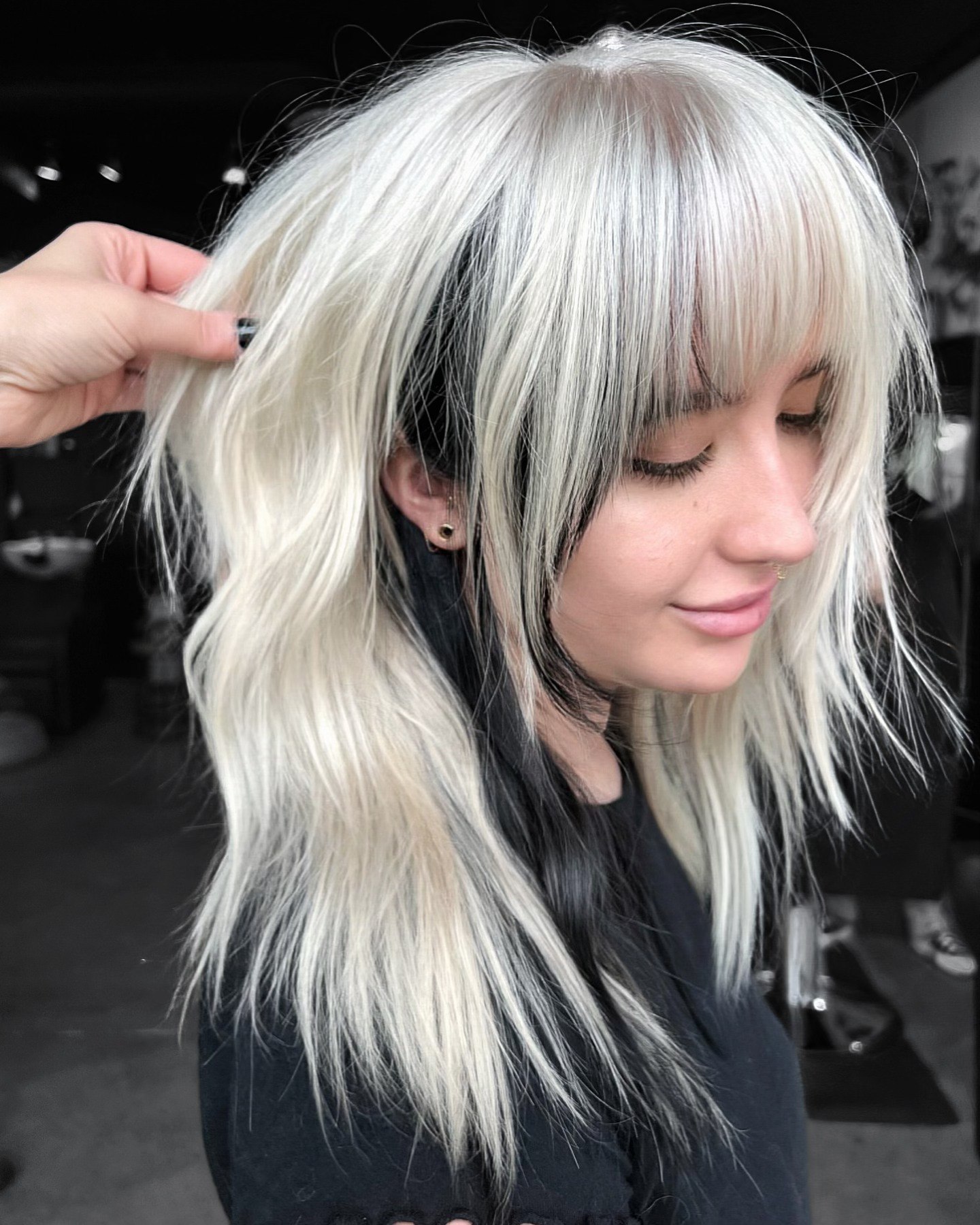 Platinum Blonde Shag With Hidden Black Layers