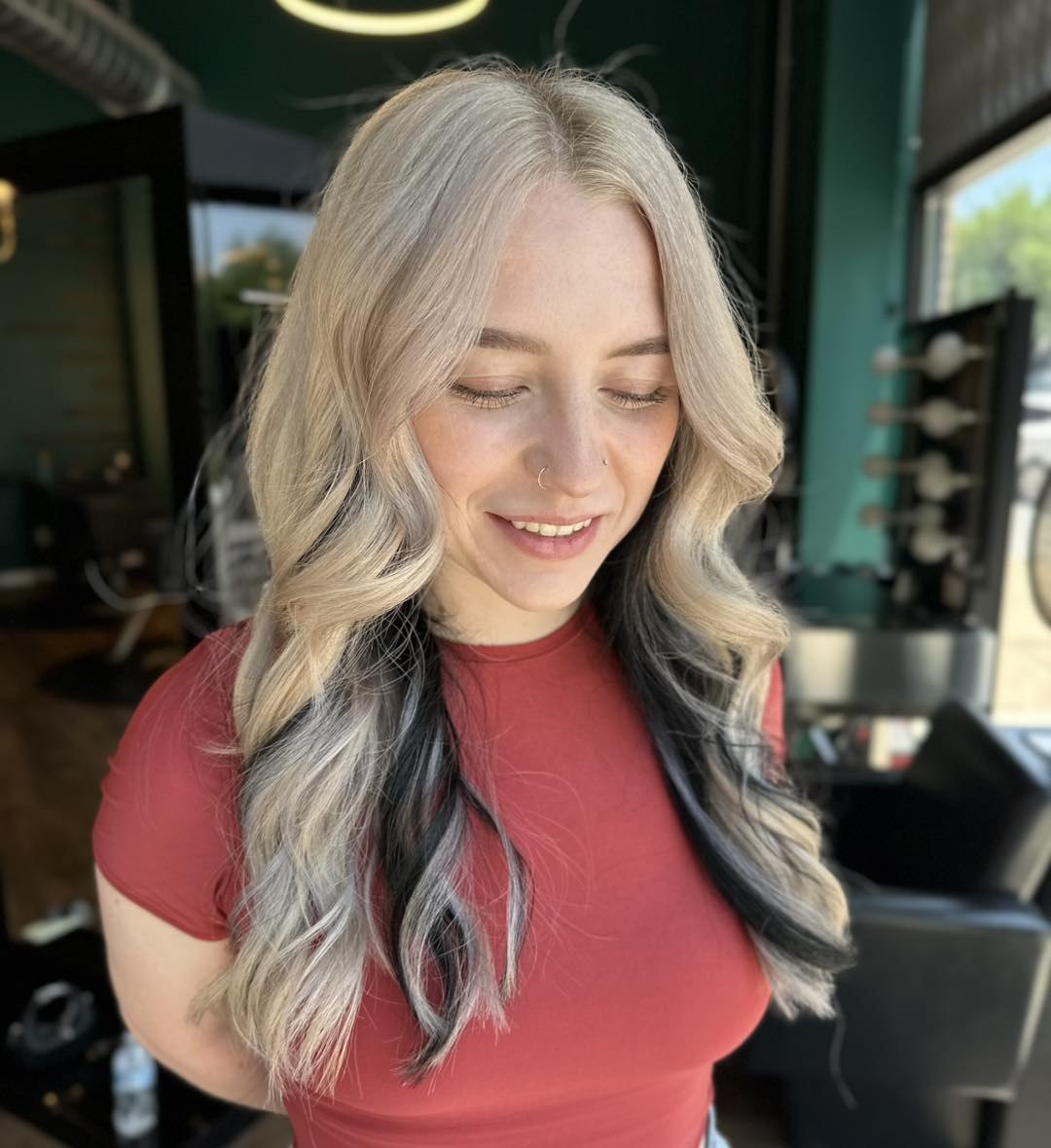 Platinum Blonde With Chunky Black Highlights