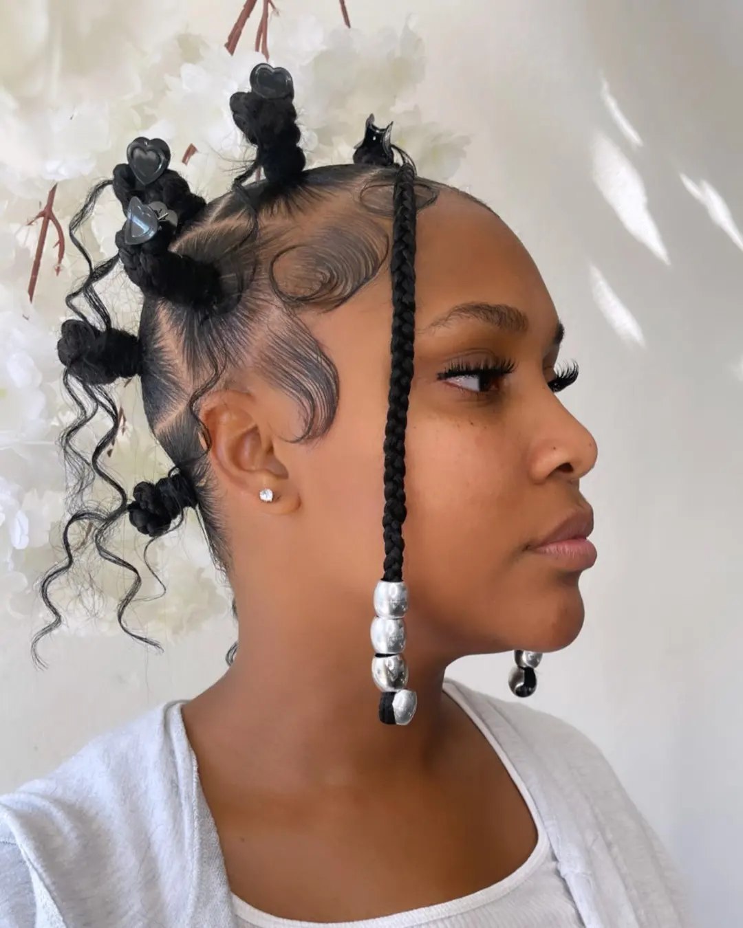 Playful Bantu Knots With Heart Charms And Beads