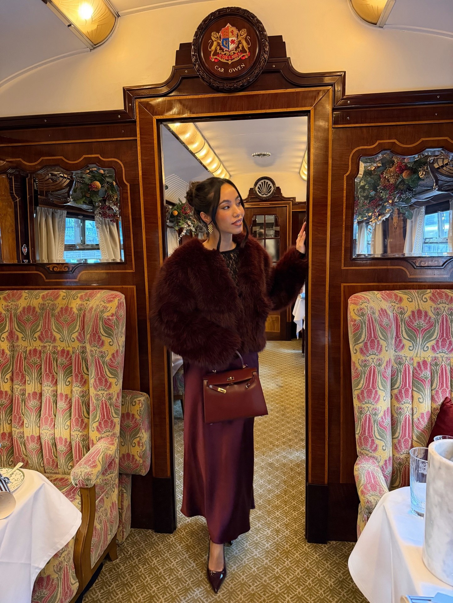 Plum Satin Slip Skirt With Faux Fur Jacket
