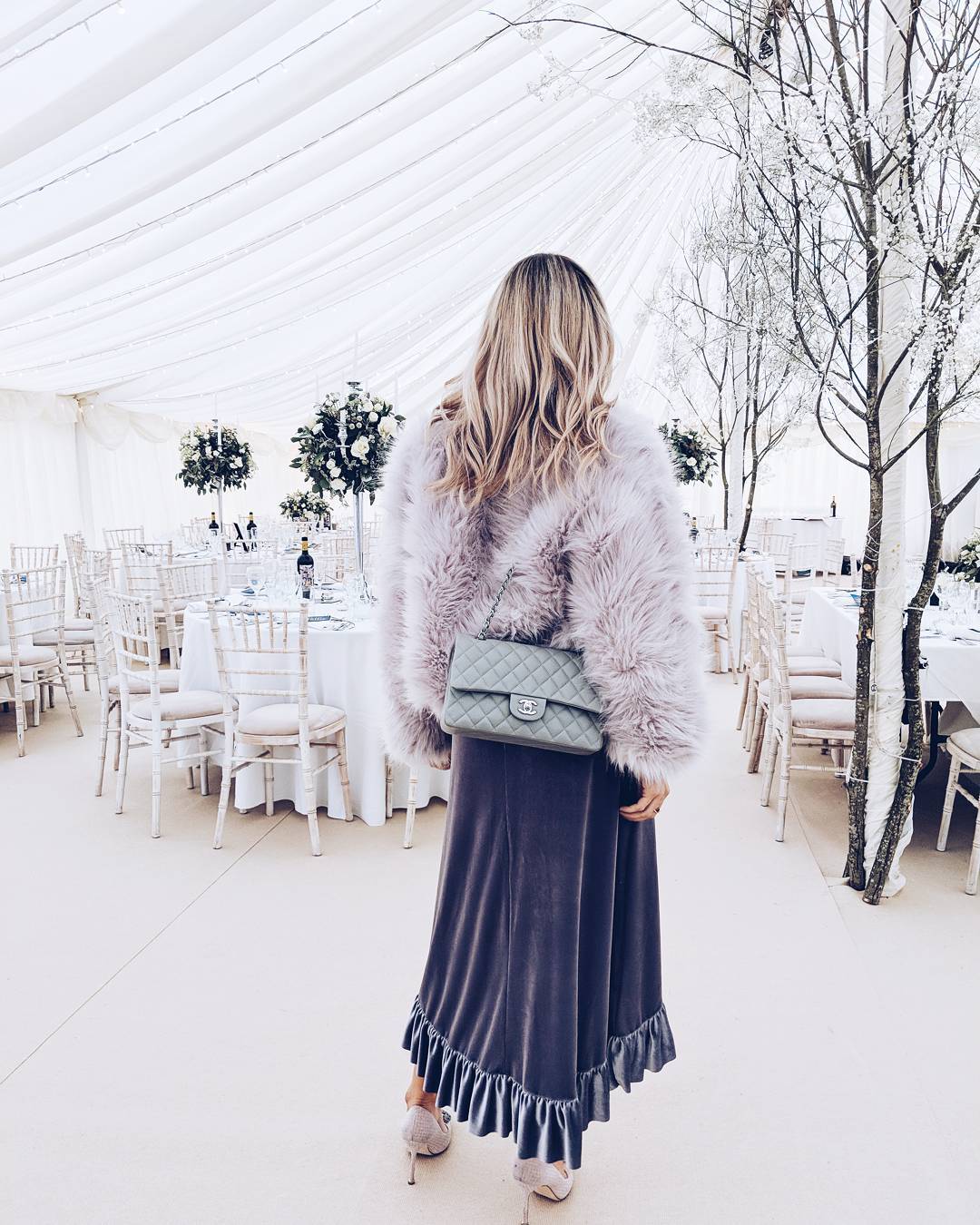 Plush Lavender Faux Fur With Velvet Maxi Dress