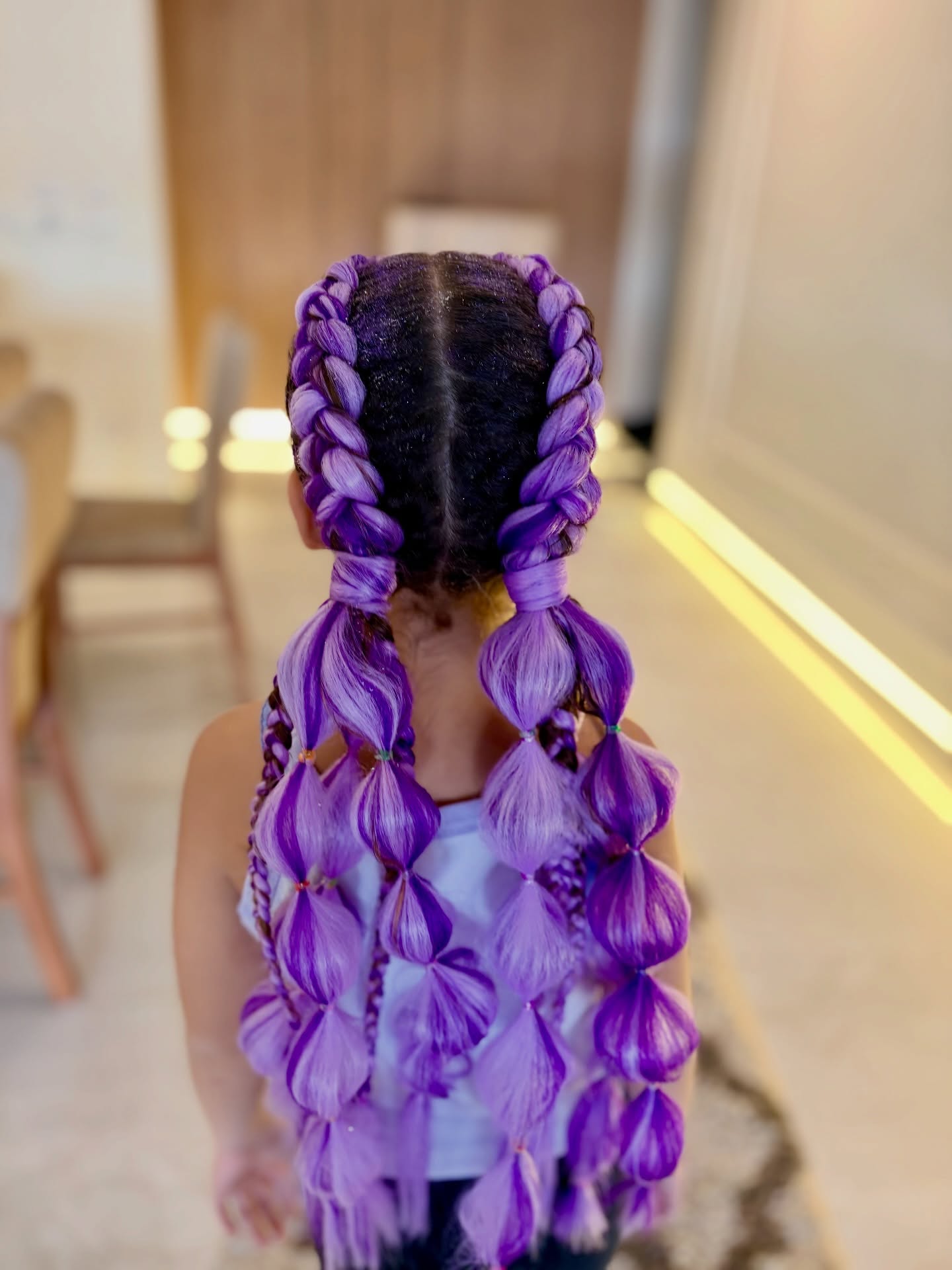 Purple Bubble Braids With Glitter Roots