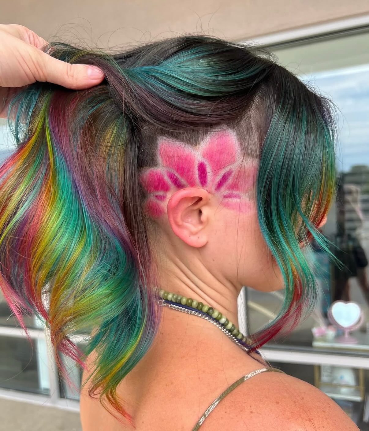 Rainbow Waves With Pink Lotus Undercut