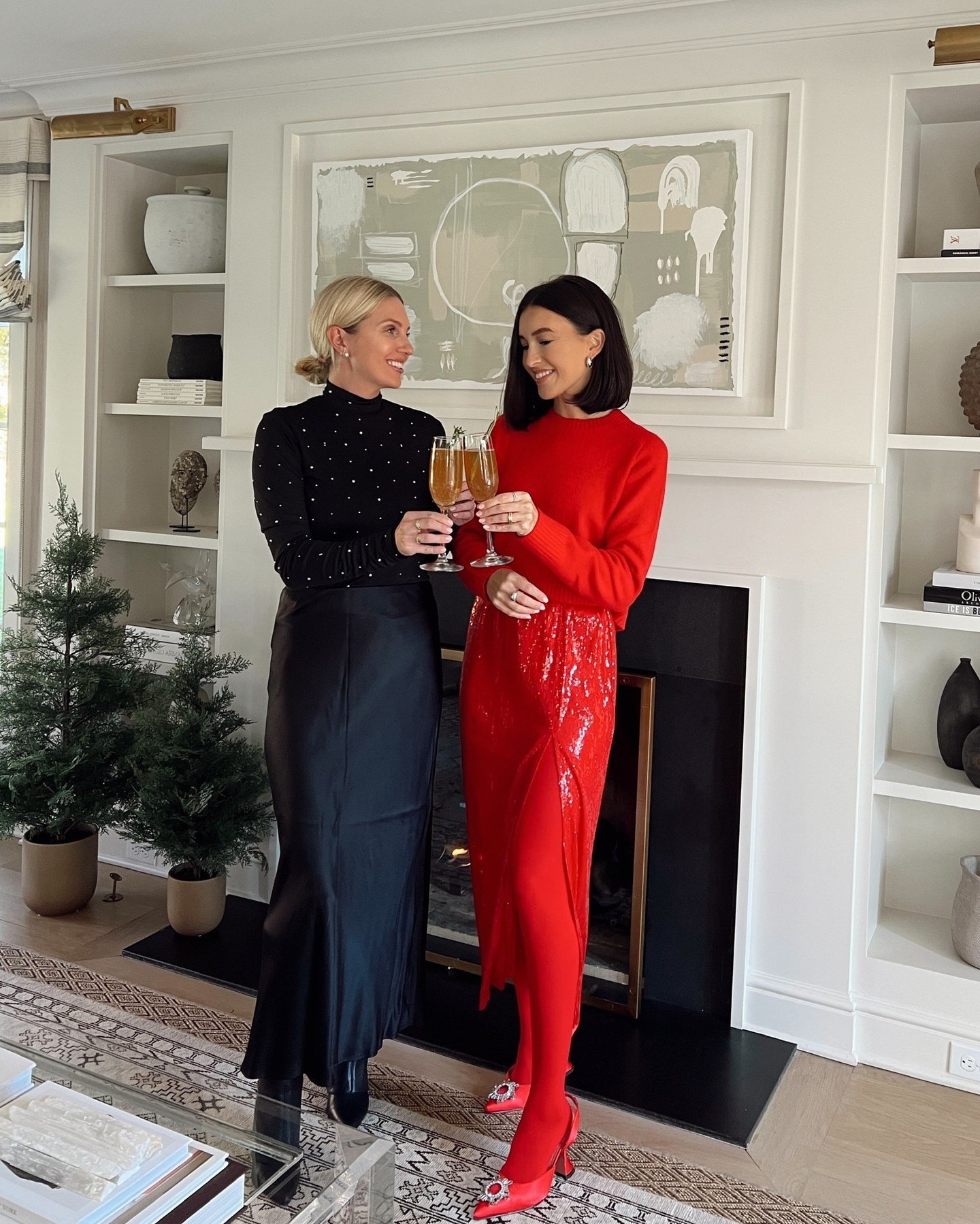 Red Sequin Sparkle Midi Skirt Holiday Look