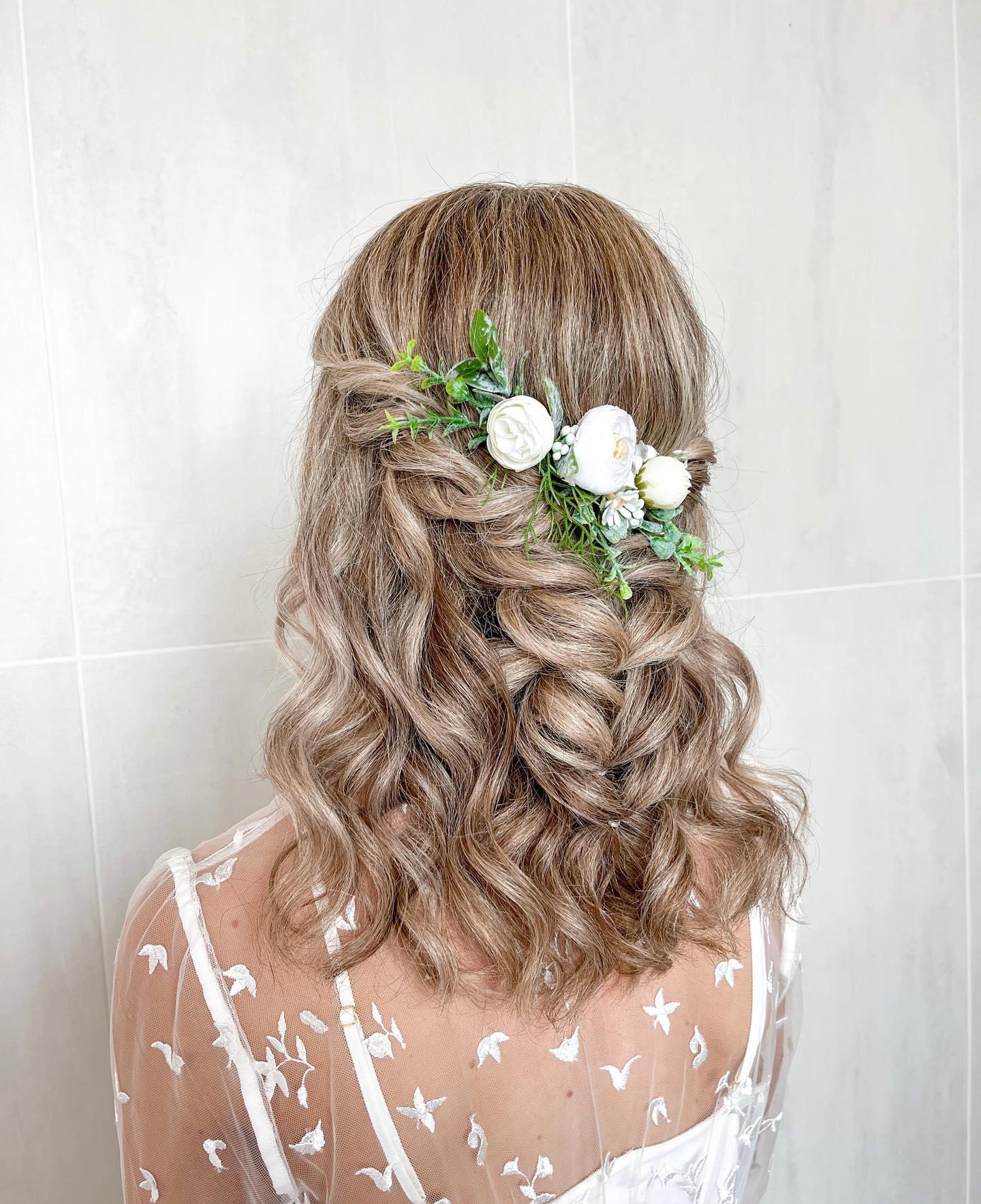Romantic Braided Half-Up with Floral Hairpiece