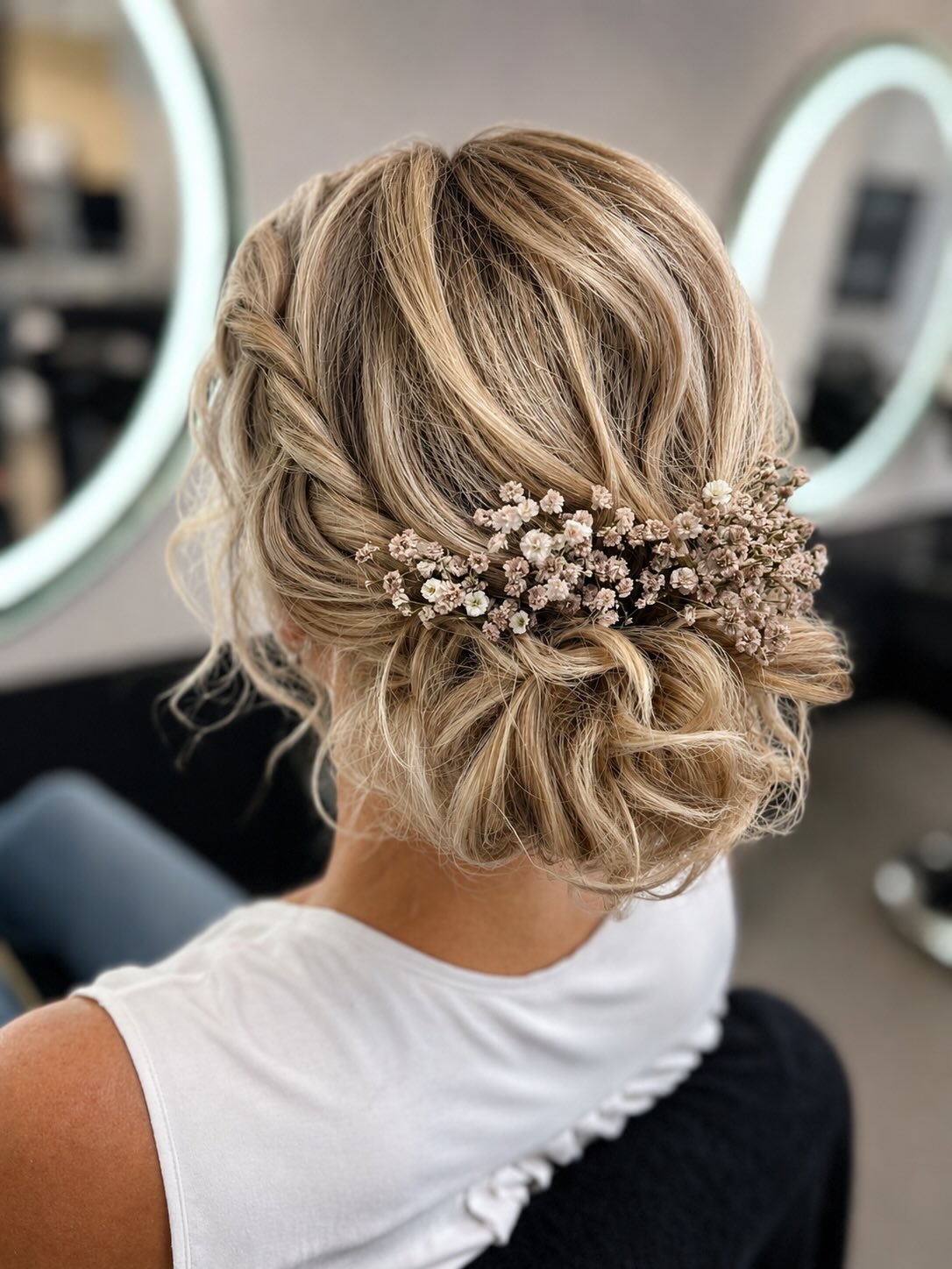 Romantic Braided Updo With Baby's Breath Accent